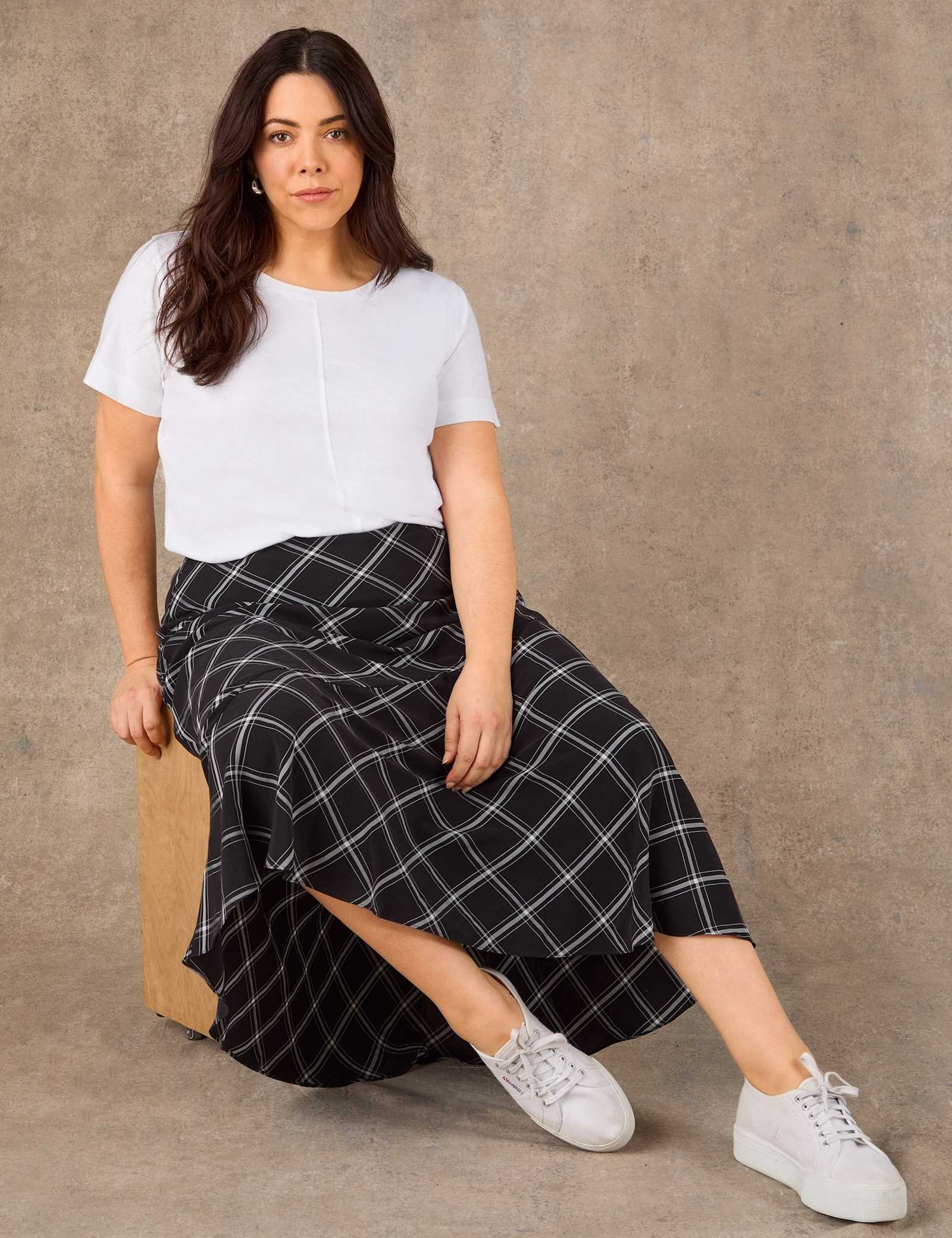 Lyocell Rich Checked Bias Cut Maxi Skirt - image 3
