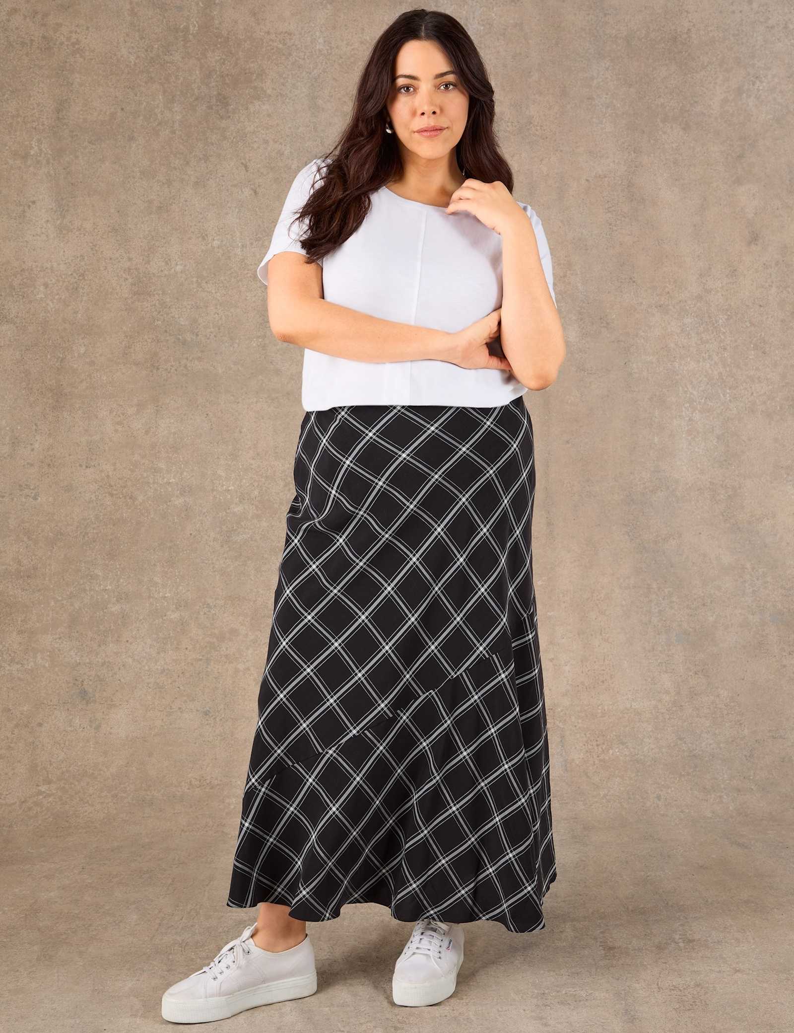 Lyocell Rich Checked Bias Cut Maxi Skirt - image 2