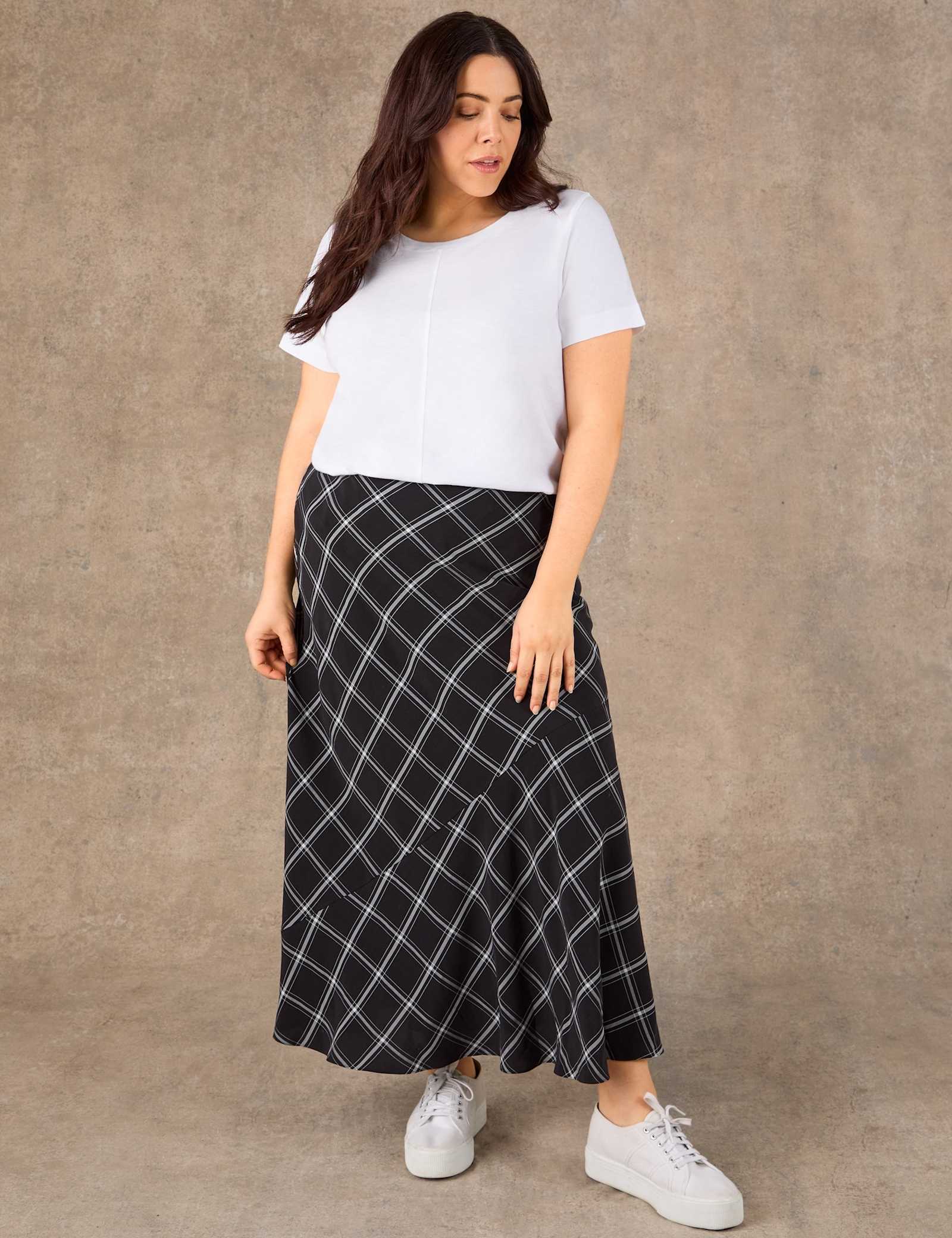 Lyocell Rich Checked Bias Cut Maxi Skirt - image 4