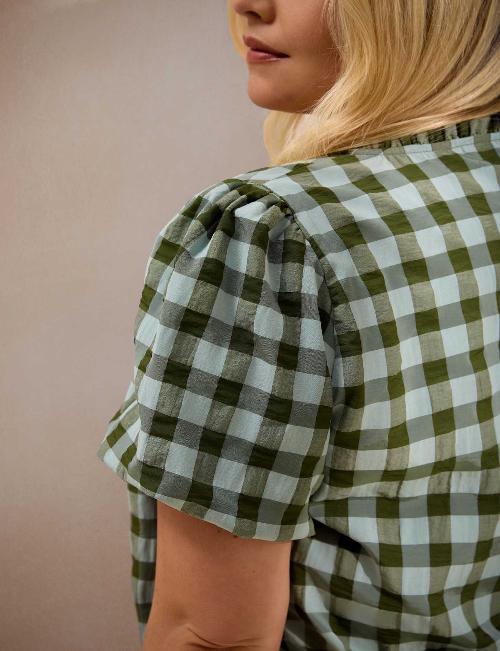 Gingham Button Through Blouse with Cotton - image 3