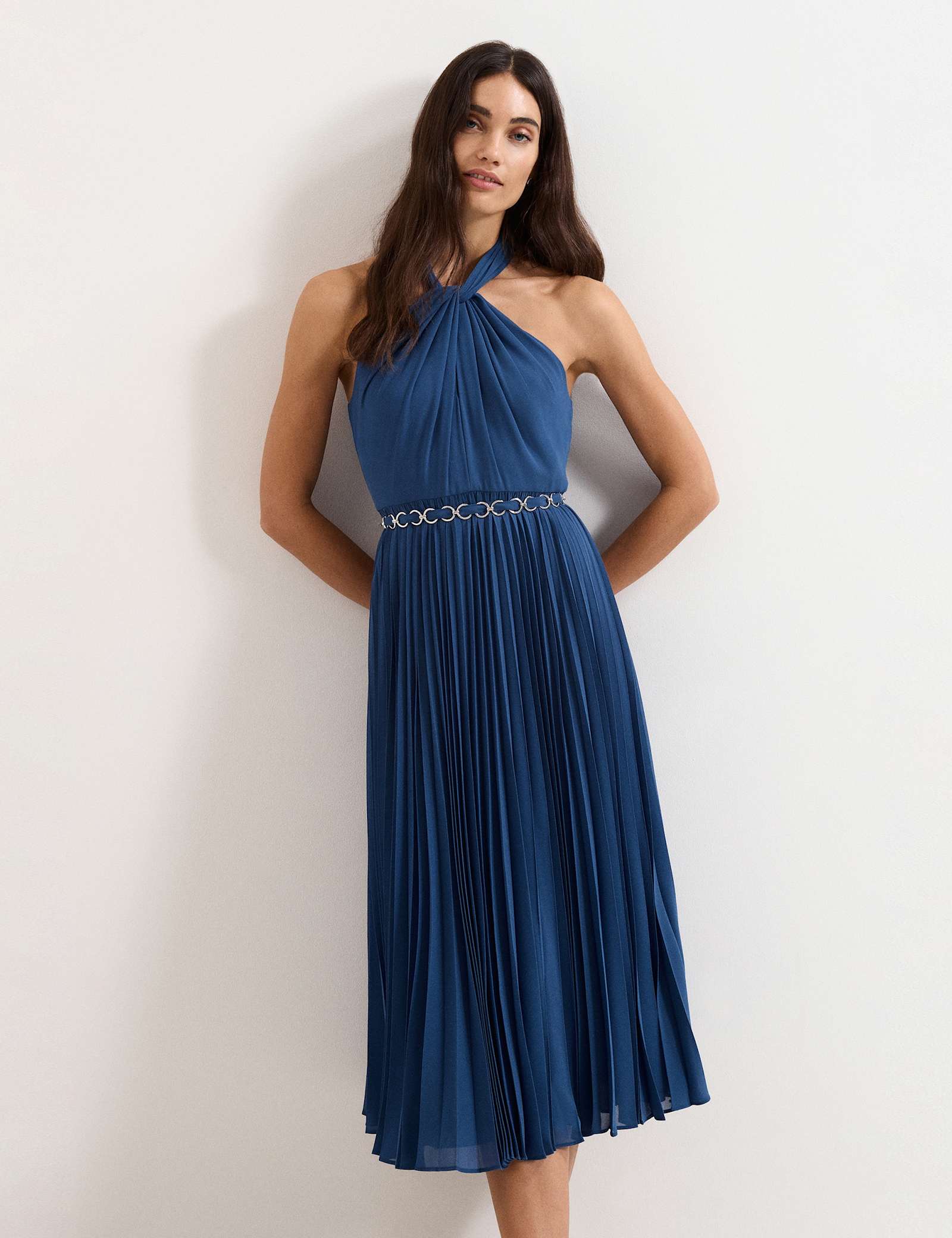 Halter Neck Pleated Midi Skater Dress - image 2
