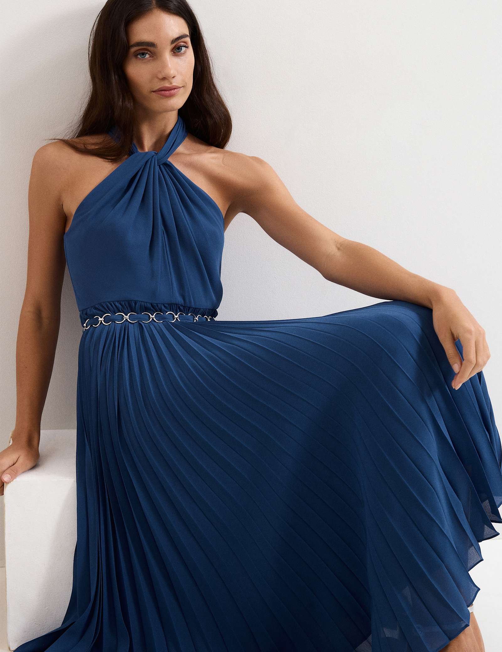 Halter Neck Pleated Midi Skater Dress - image 5