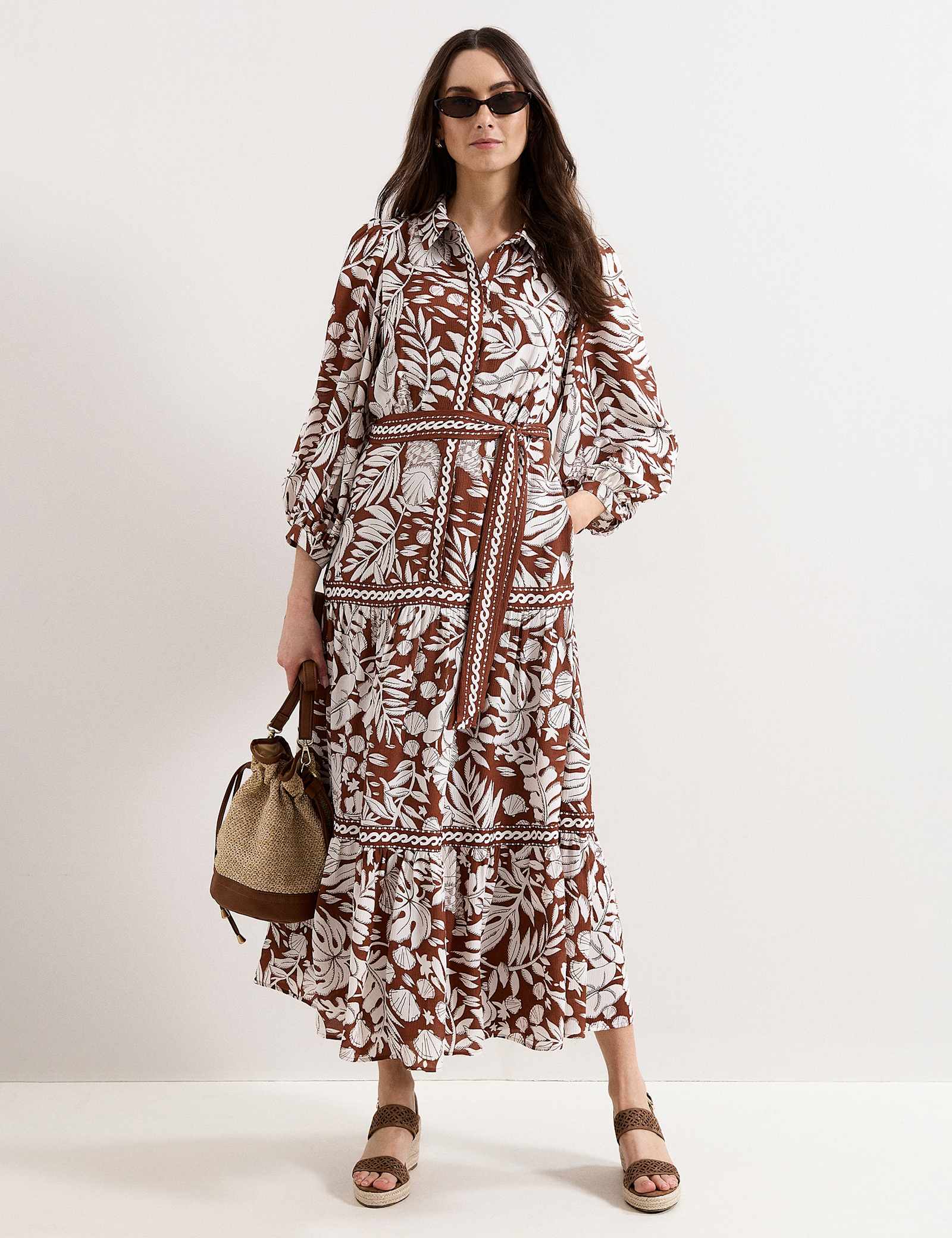 Printed Collared Button Front Maxi Dress - image 1
