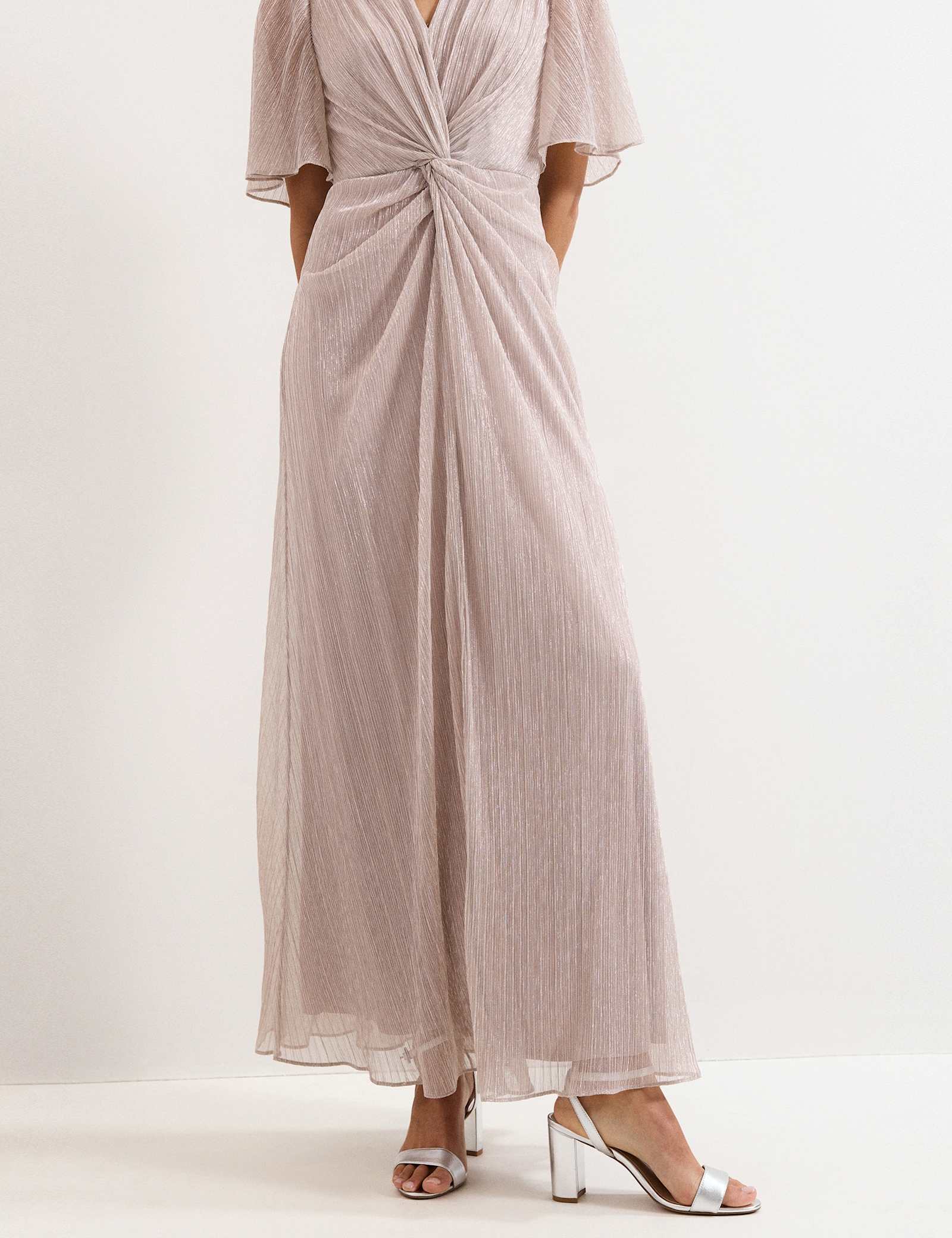 Metallic Plisse V-Neck Maxi Waisted Dress - image 3