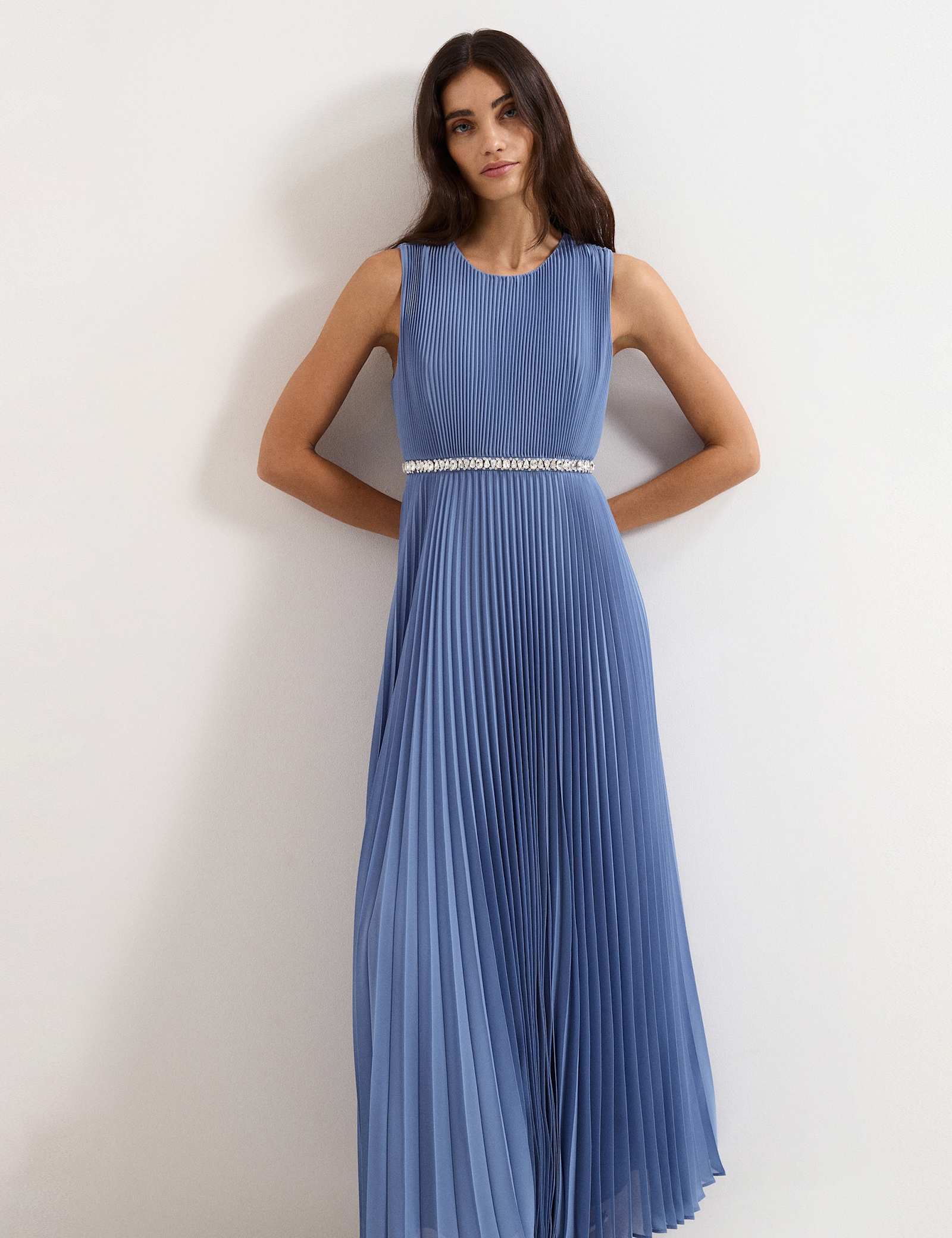 Round Neck Pleated Maxi Skater Dress - image 5