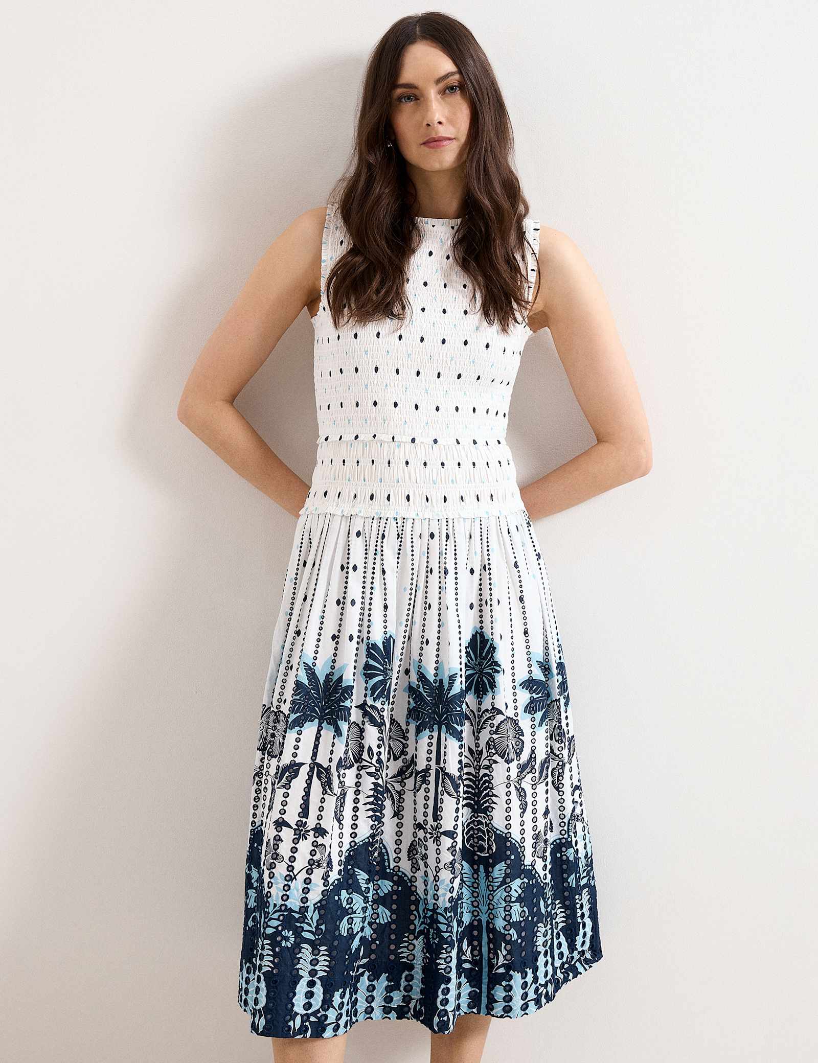 Pure Cotton Printed Midi Shirred Dress - image 2