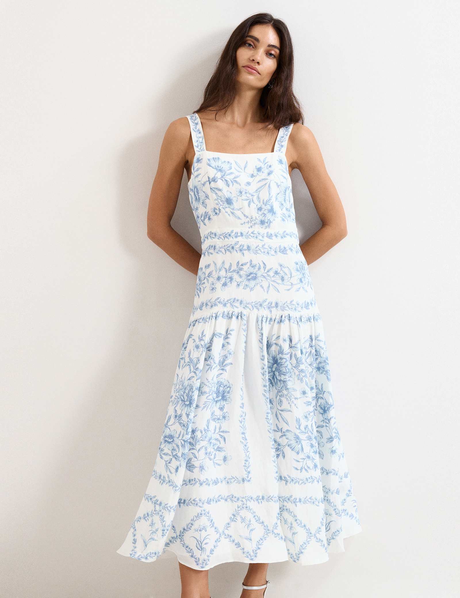 Linen Rich Floral Midaxi Waisted Dress - image 2