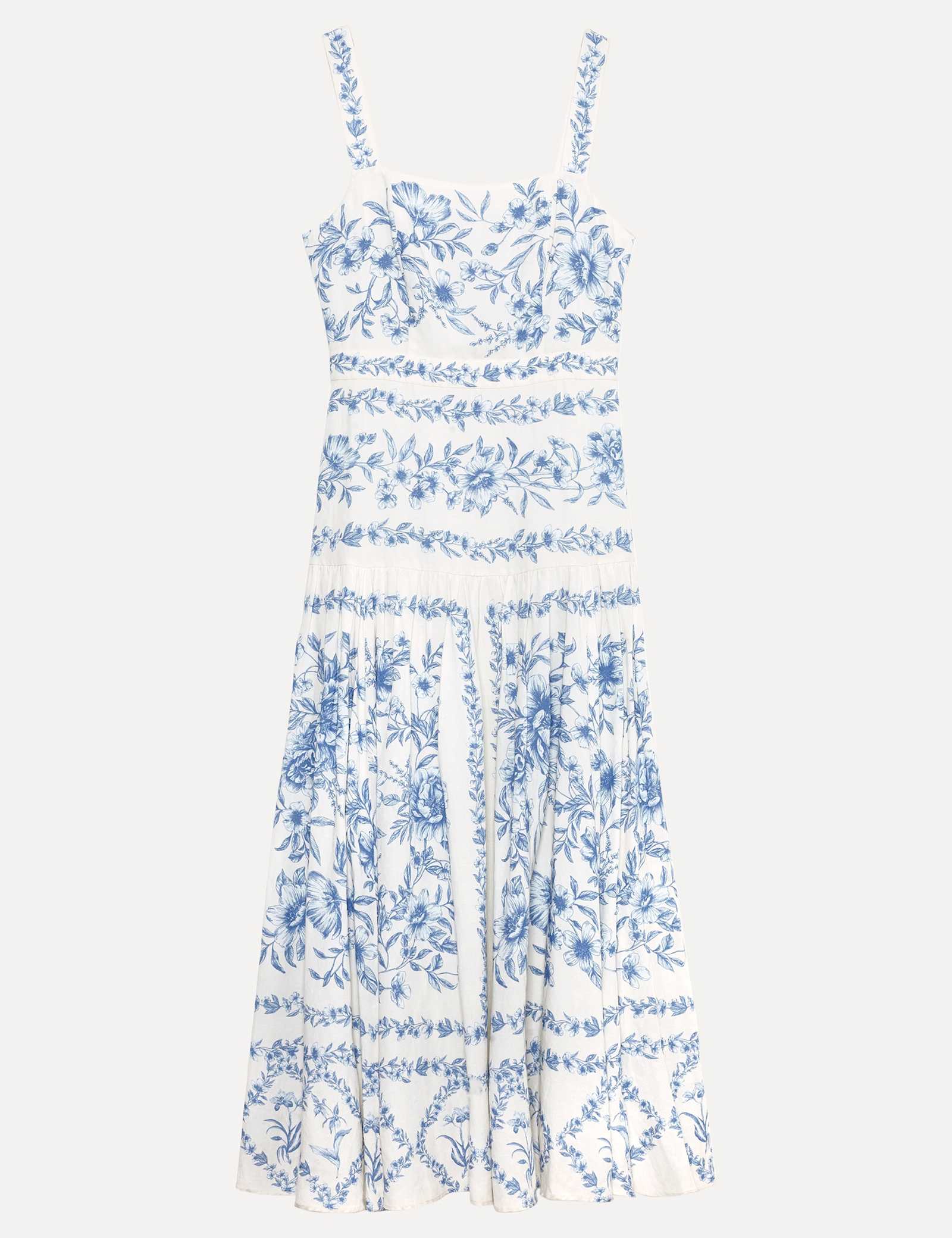 Linen Rich Floral Midaxi Waisted Dress - image 1