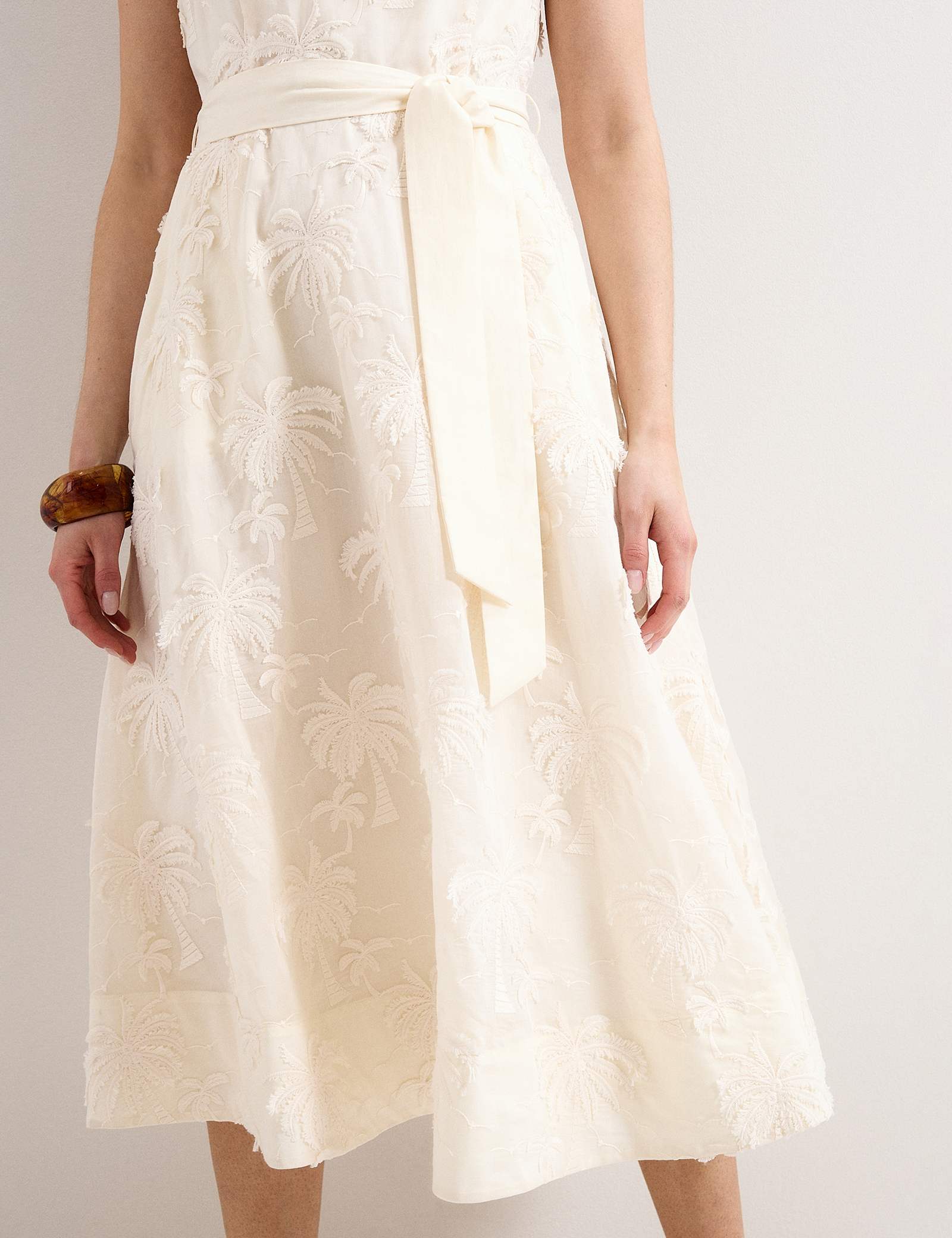 Embroidered Slash Neck Midi Waisted Dress - image 3