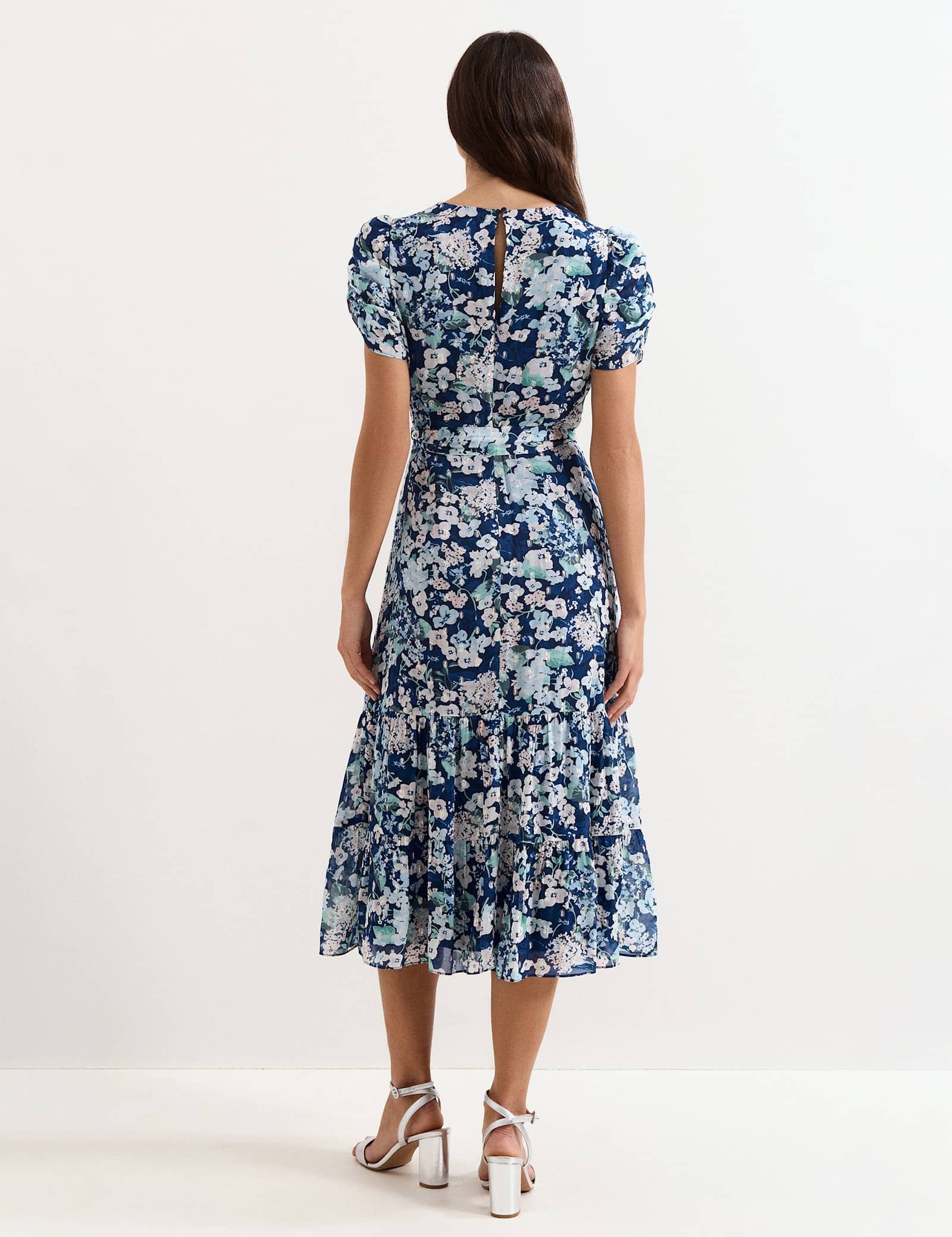 Floral V-Neck Midi Tiered Waisted Dress - image 5