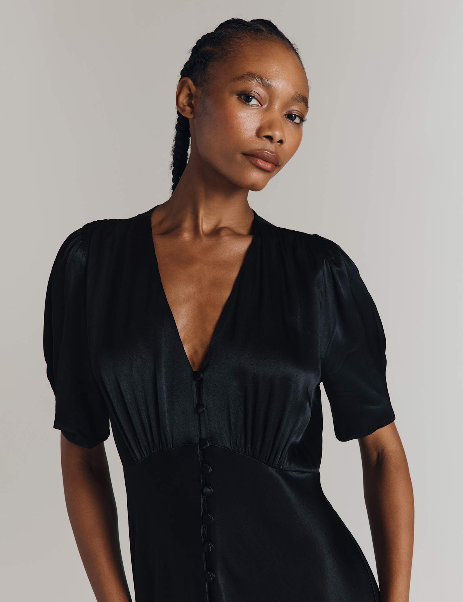 Satin V-Neck Midi Tea Dress - image 3