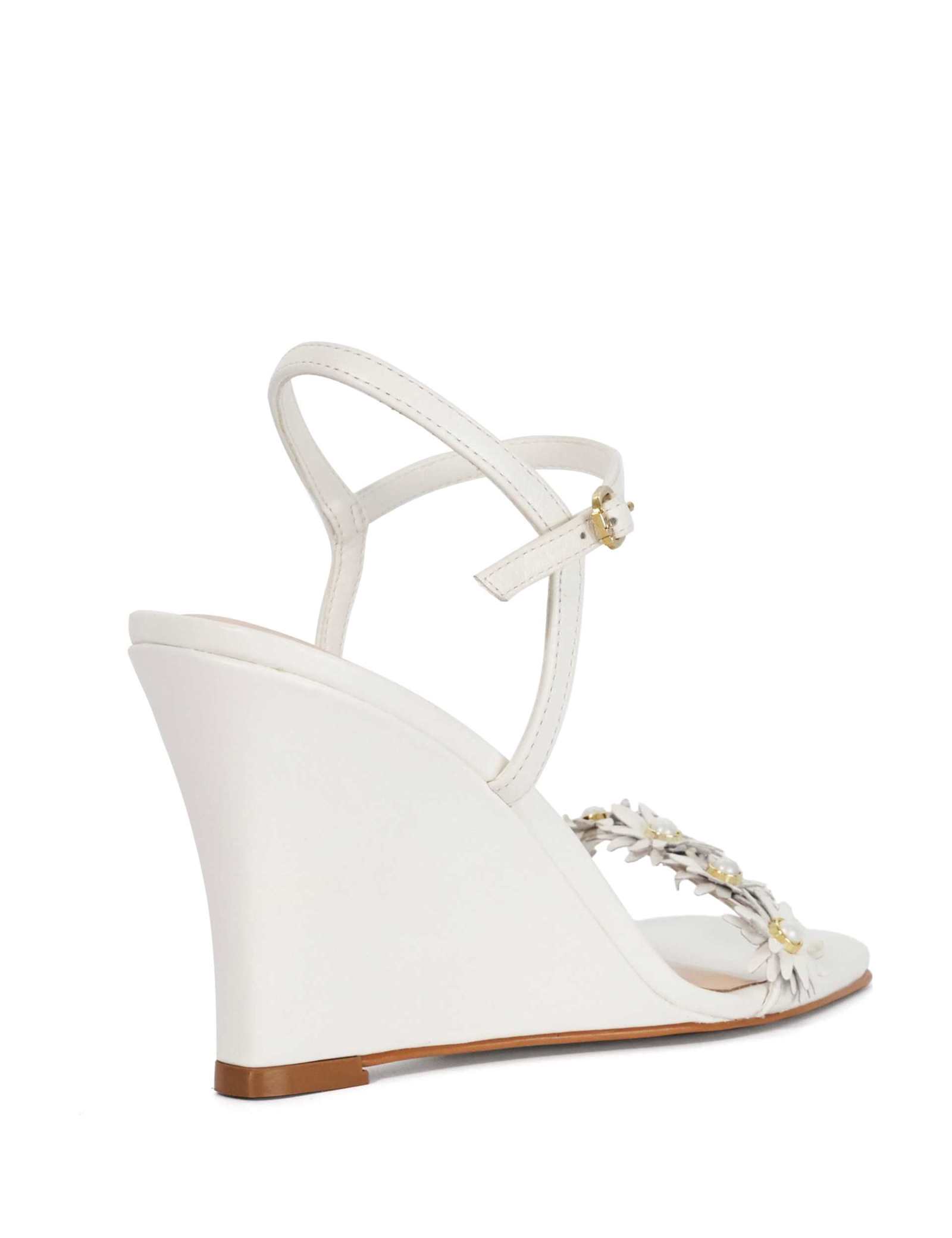 Leather Buckle Floral Strappy Wedge Sandals - image 3