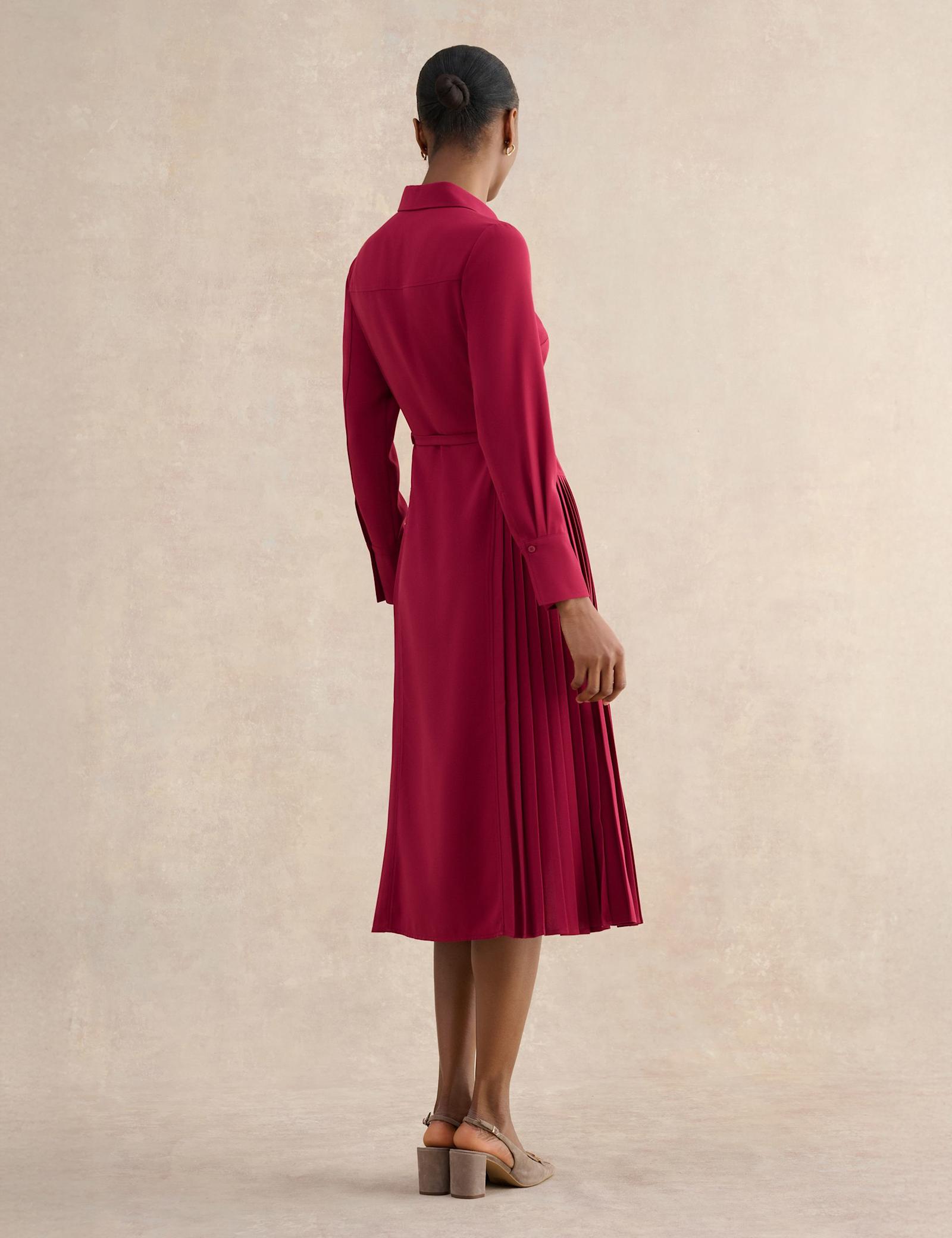 Belted Pleated Midi Shirt Dress - image 5