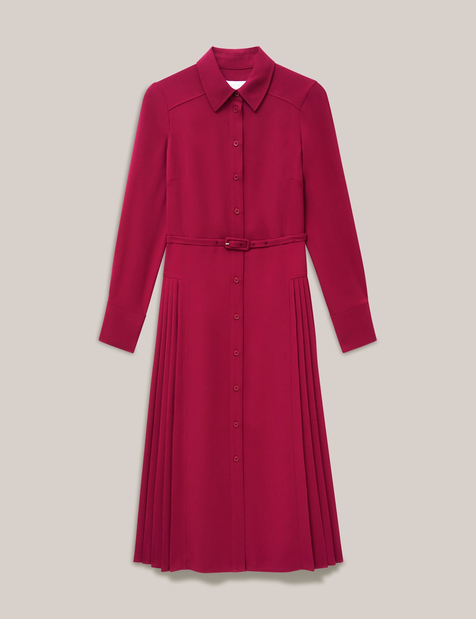 Belted Pleated Midi Shirt Dress - image 1