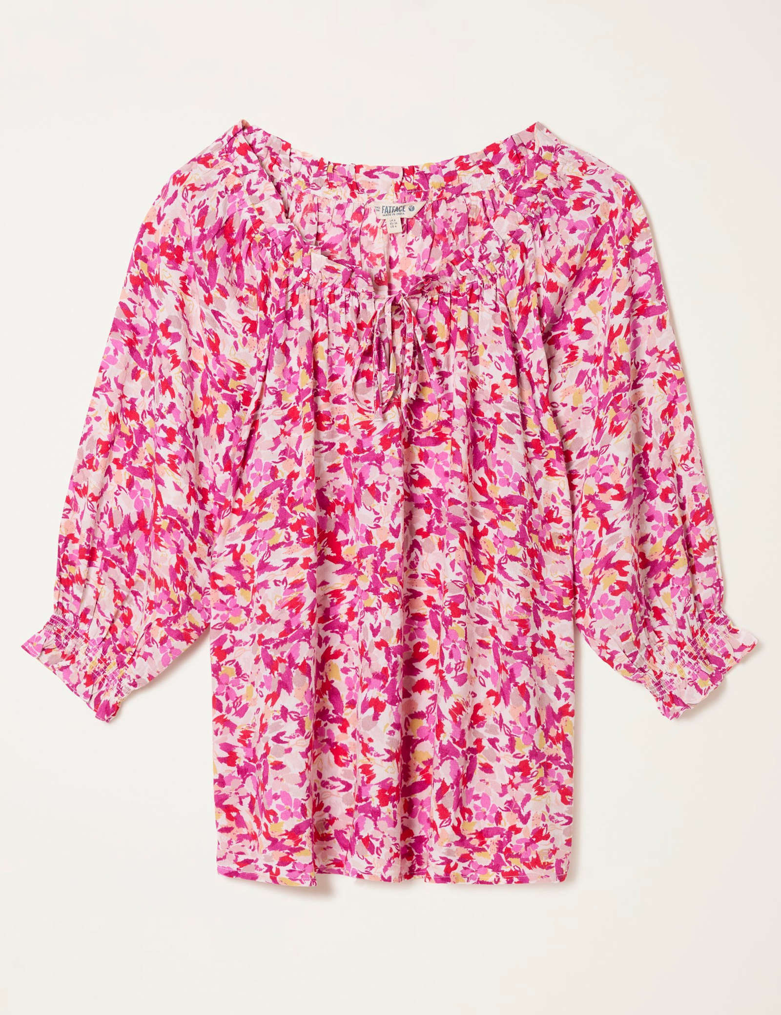Floral Tie Neck Shirred Detail Blouse - image 1