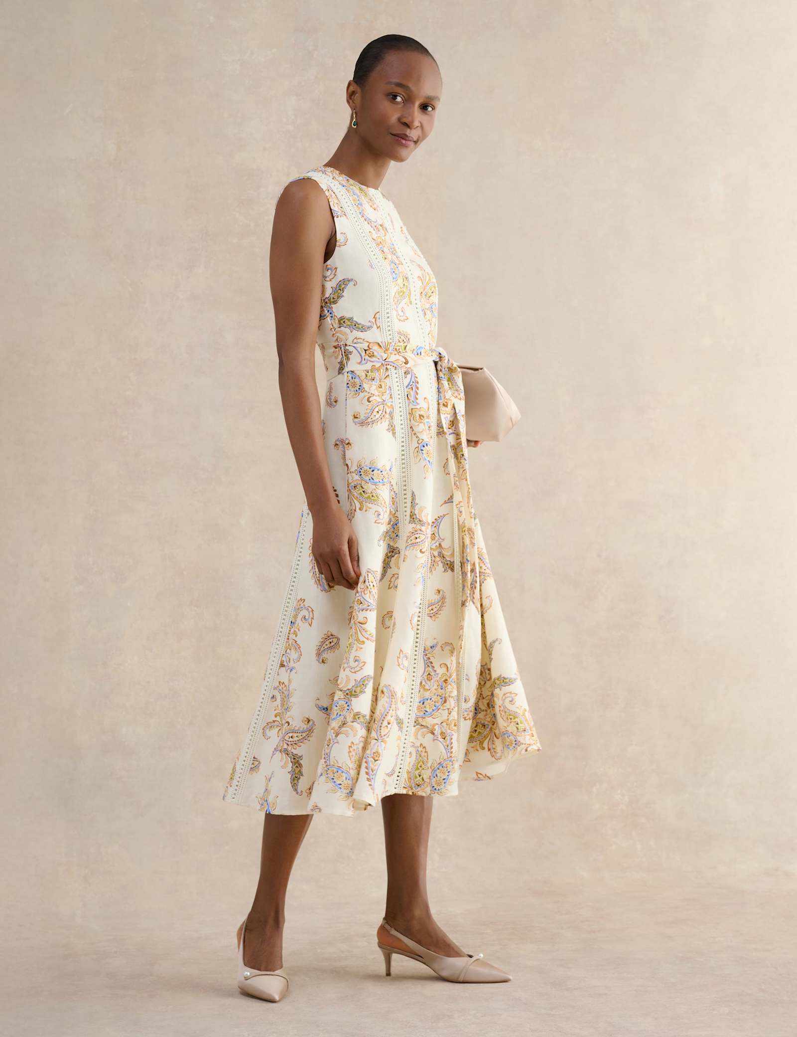 Linen Blend Printed Midi Skater Dress - image 3