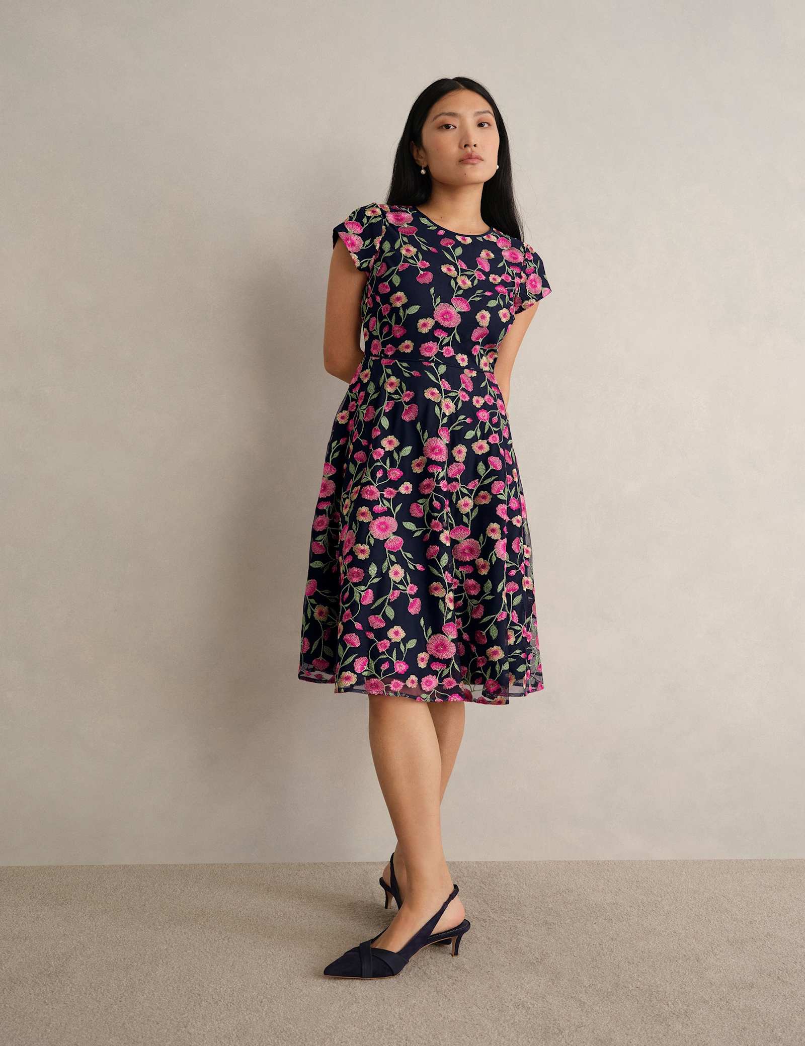 Floral Embroidered Knee Length Skater Dress - image 2