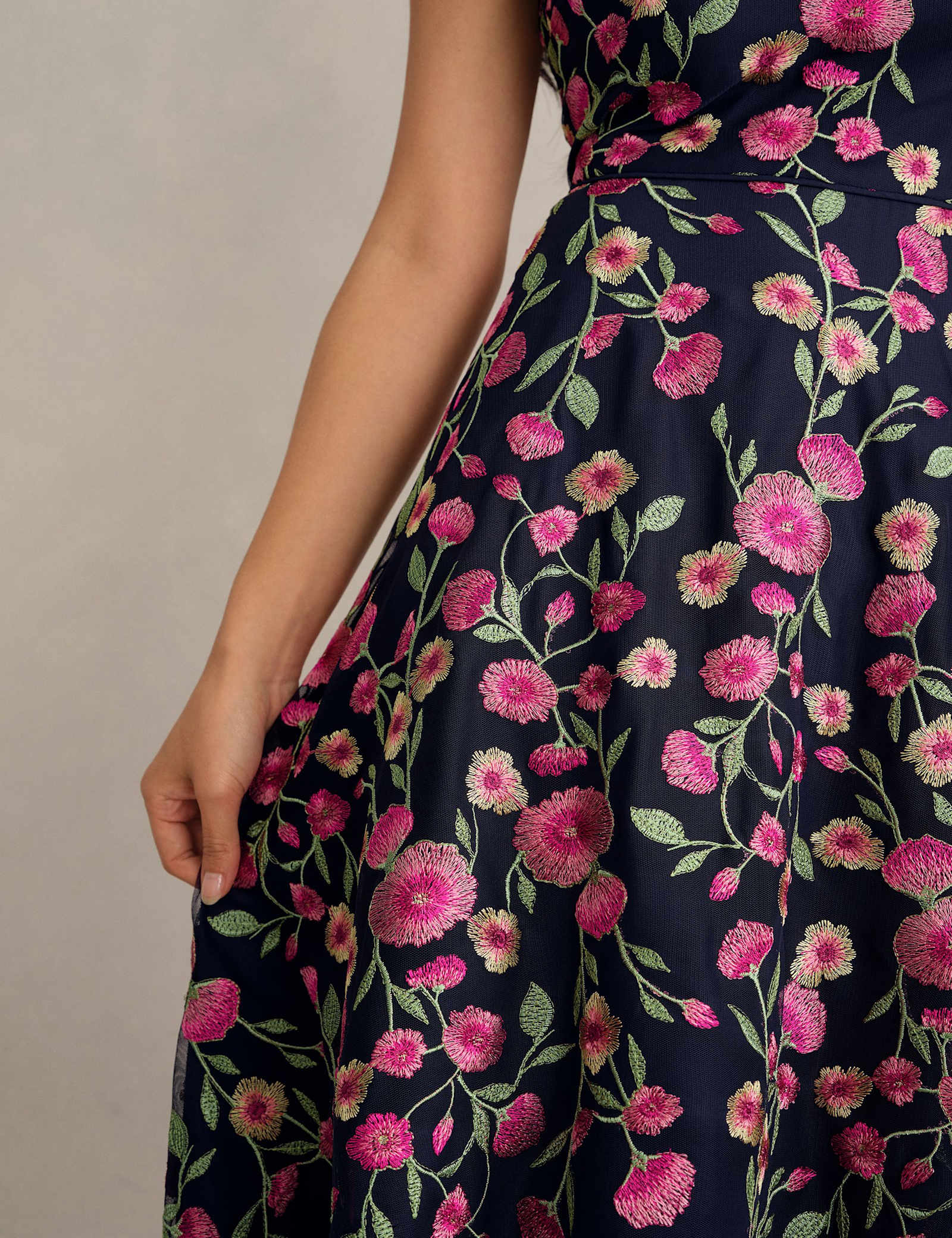 Floral Embroidered Knee Length Skater Dress - image 3