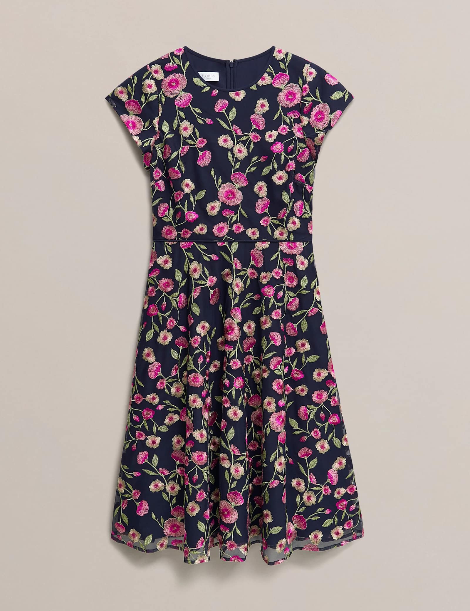 Floral Embroidered Knee Length Skater Dress - image 1