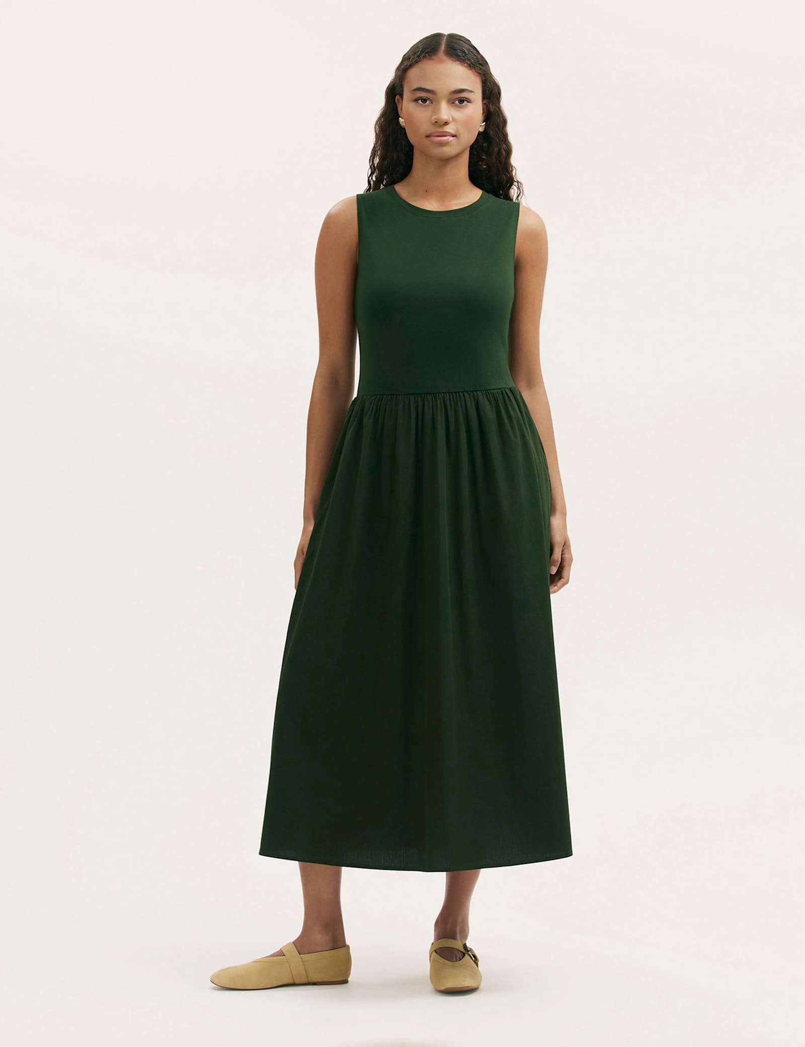 Cotton Rich Round Neck Midi Skater Dress - image 2