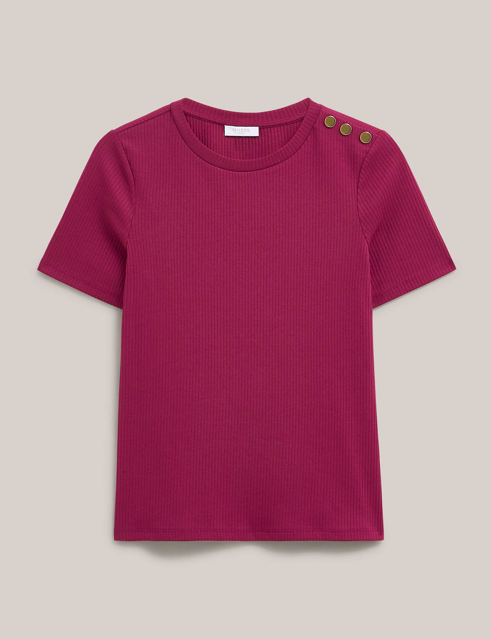 Cotton Blend Ribbed Button Detail Top - image 1