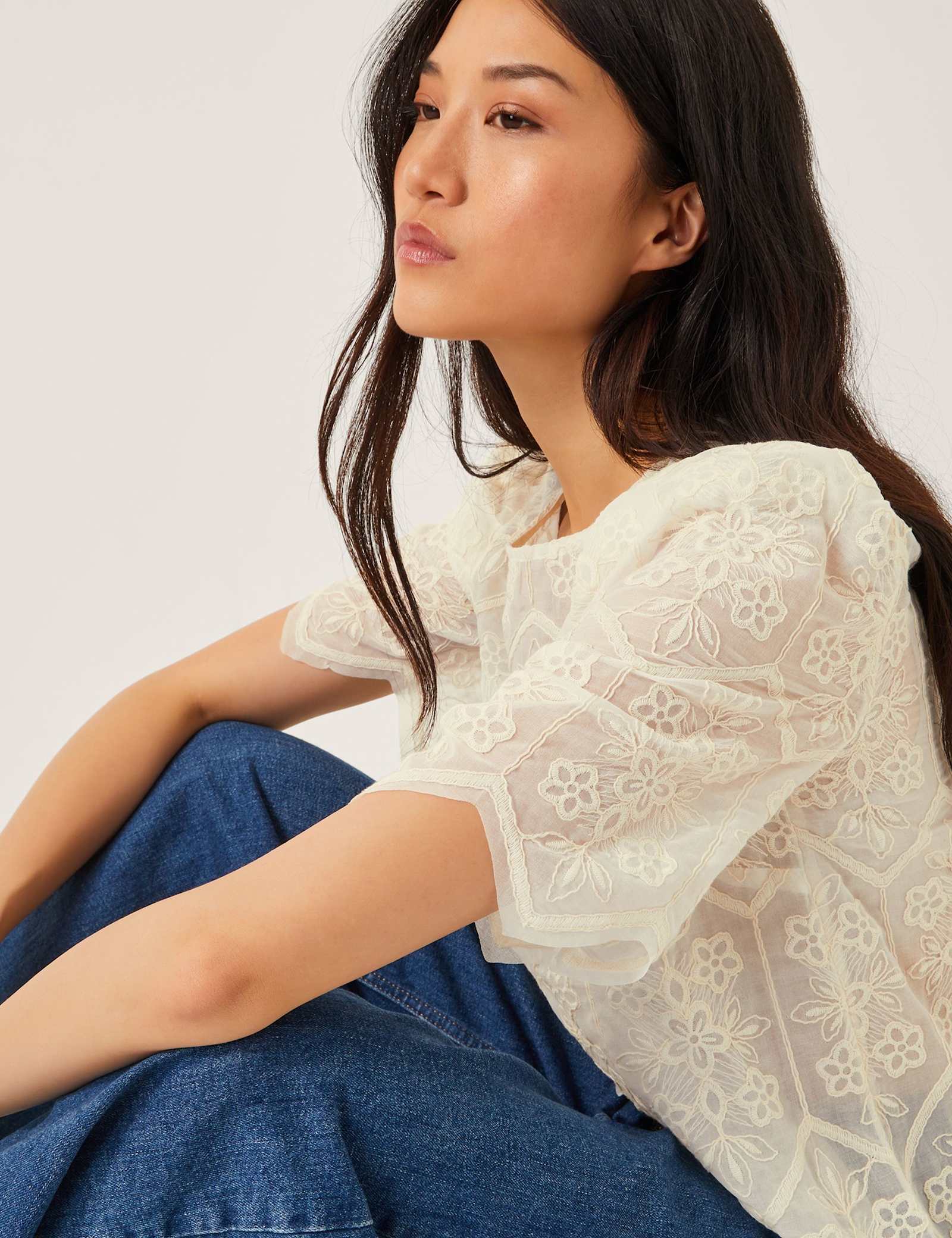 Embroidered Crew Neck Top - image 3