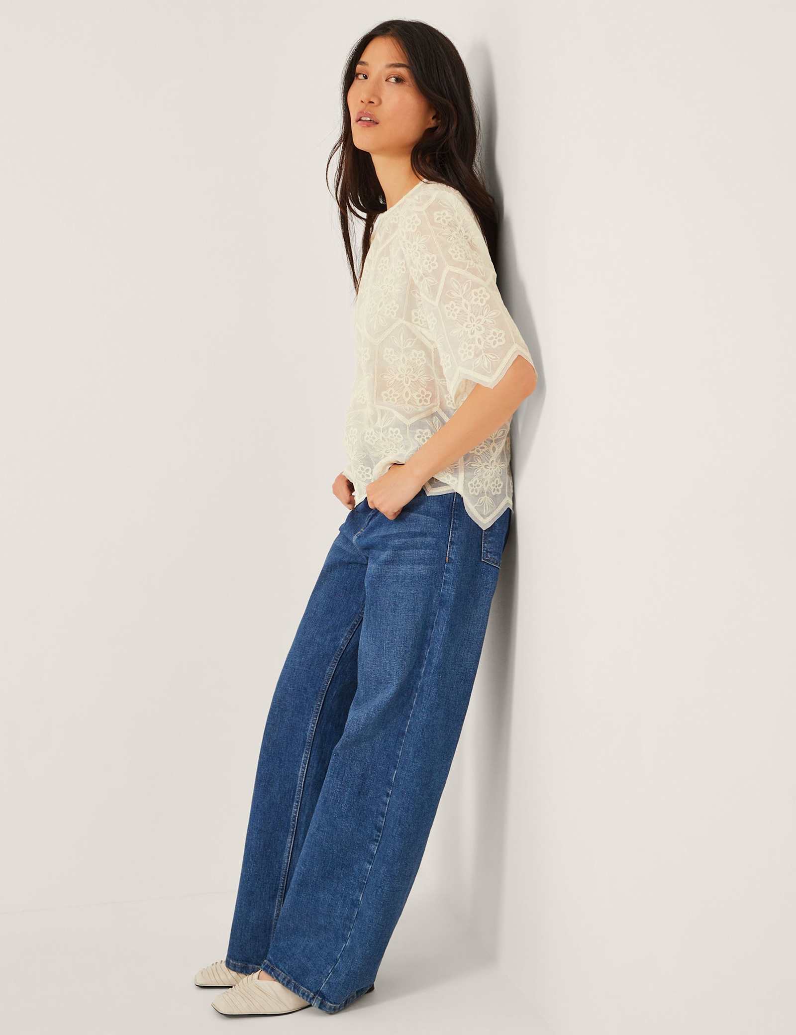 Embroidered Crew Neck Top - image 2