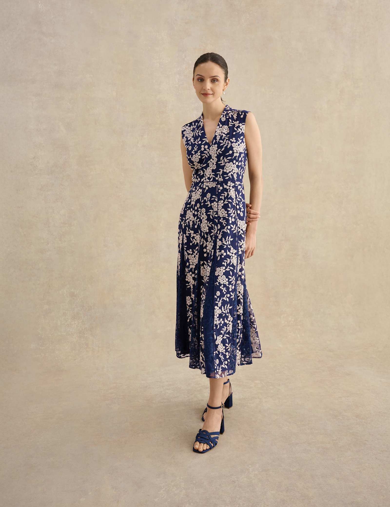 Floral Embroidered V Neck Midi Skater Dress - image 2