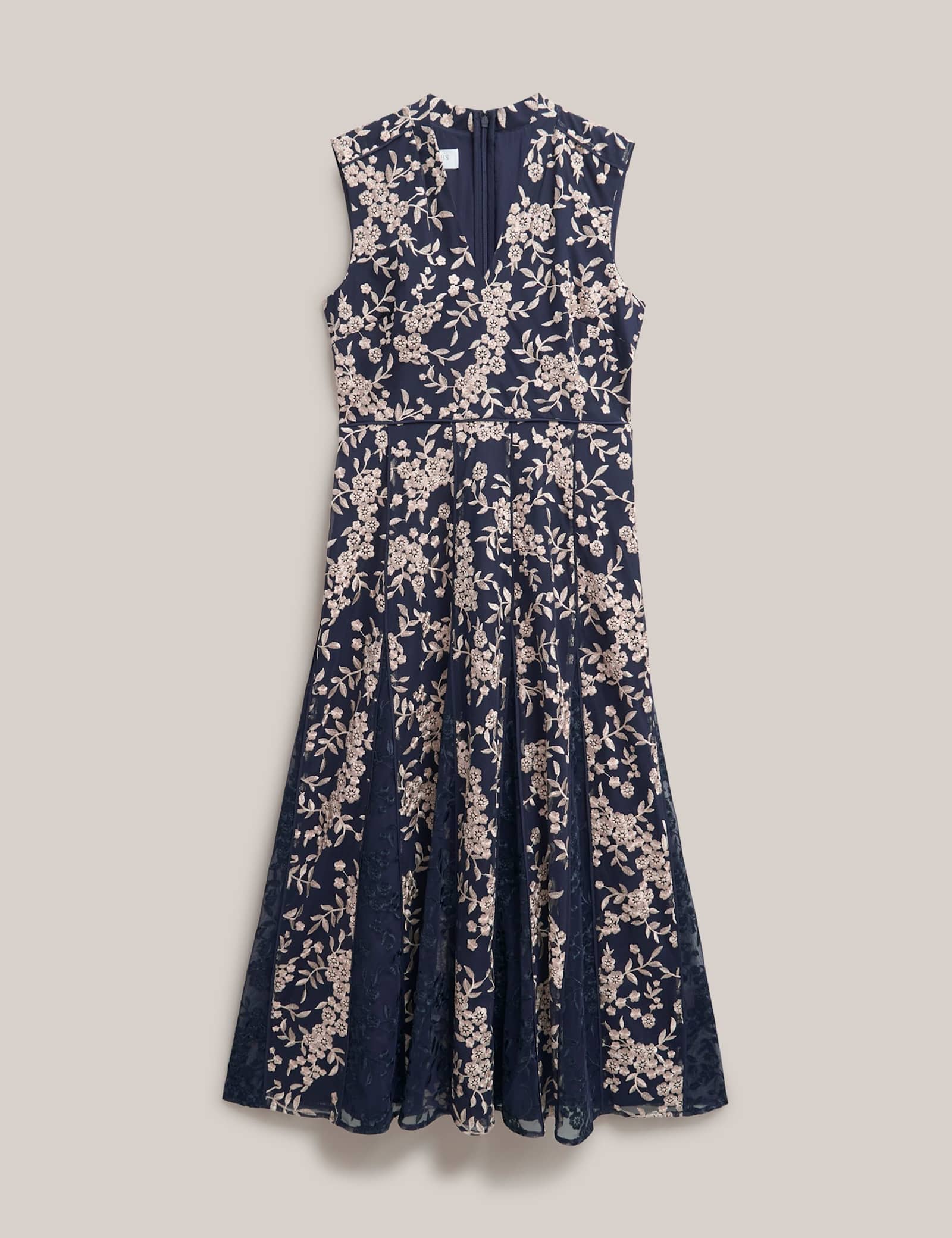 Floral Embroidered V Neck Midi Skater Dress - image 1