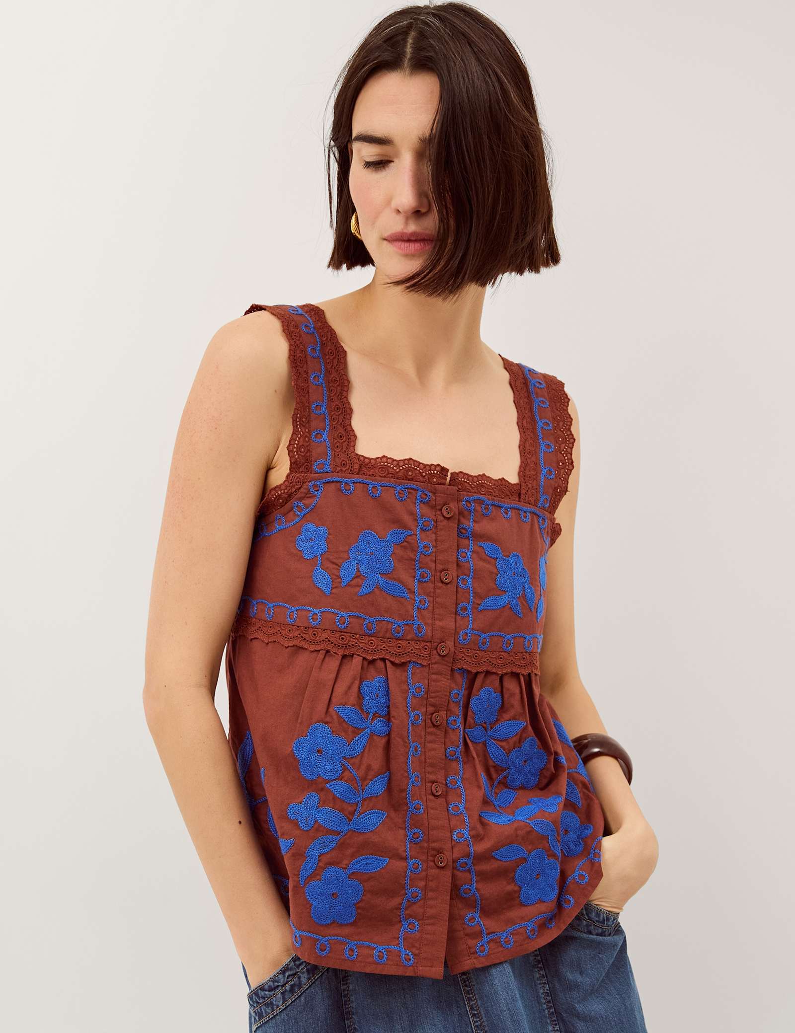 Pure Cotton Embroidered Broderie Lace Blouse - image 1