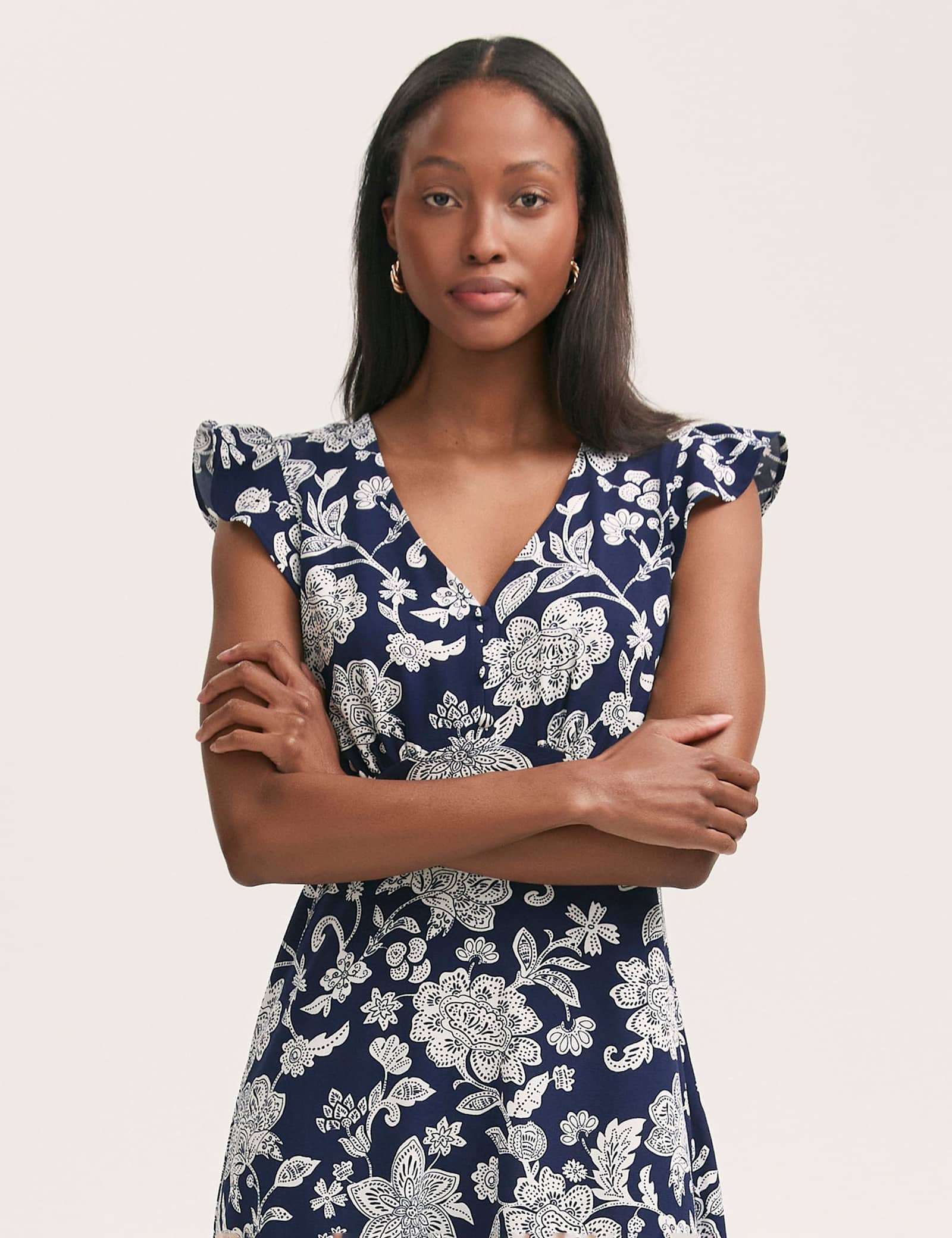 Printed V-Neck Ruffle Midi Tea Dress - image 3