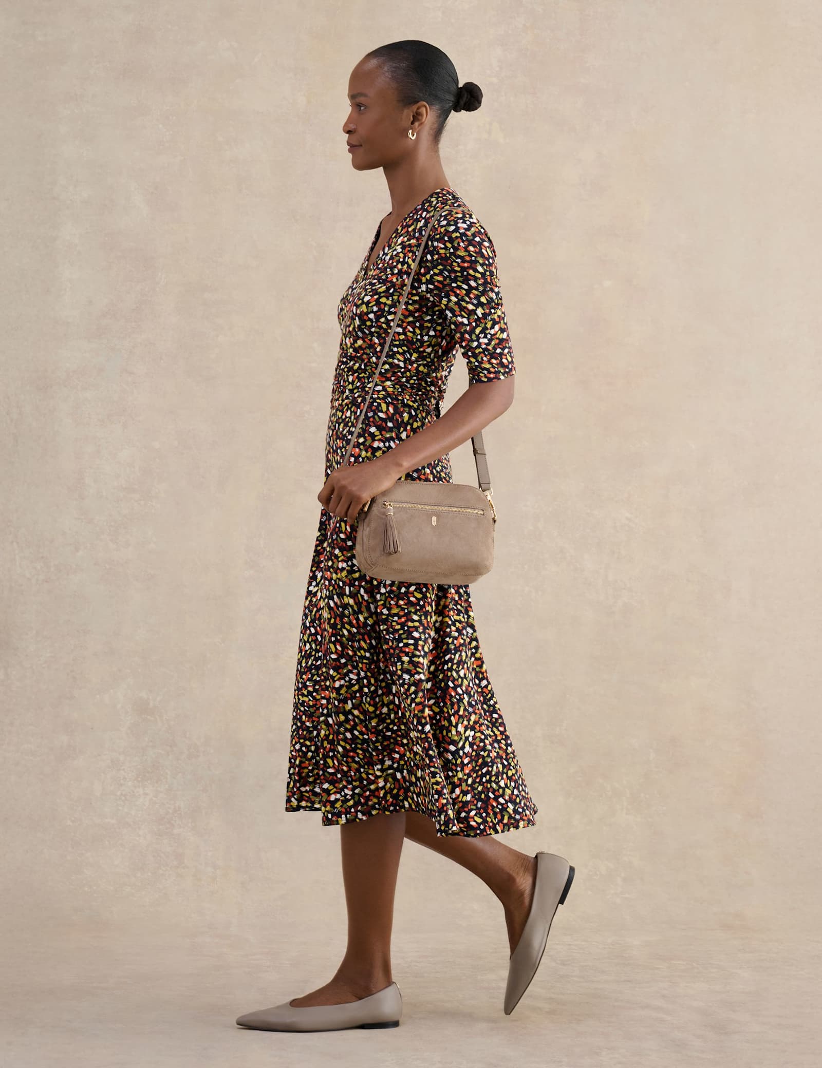 Jersey Printed V-Neck Midi Skater Dress - image 5