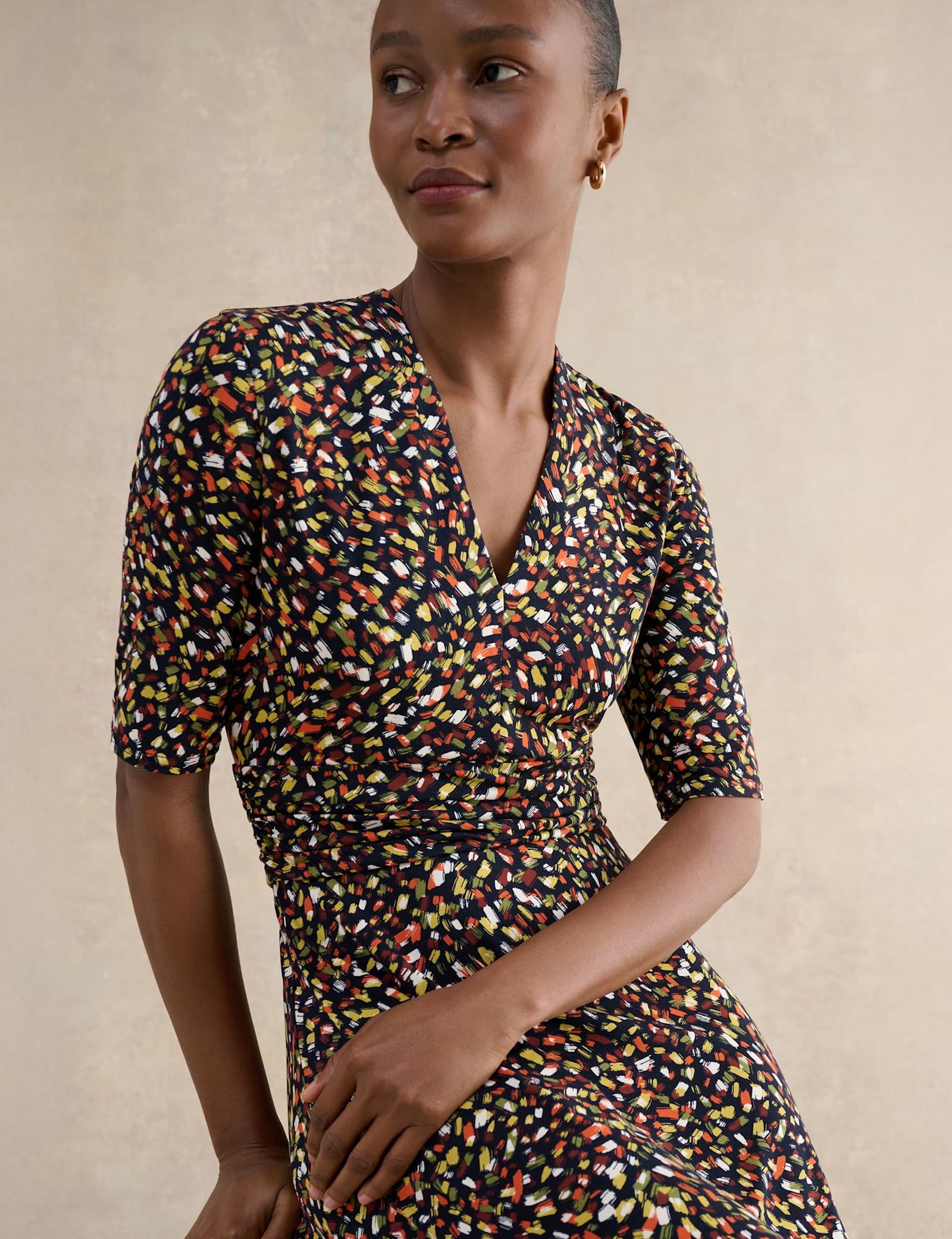 Jersey Printed V-Neck Midi Skater Dress - image 3