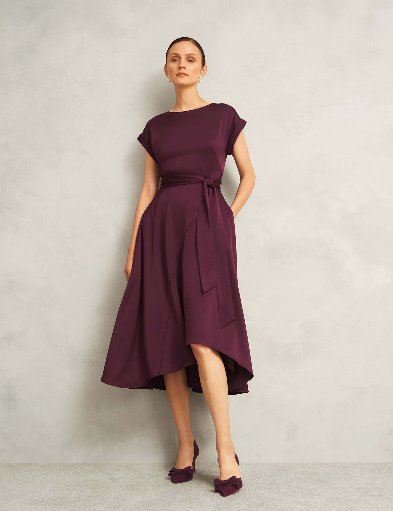 Satin Tie Waist Knee Length Skater Dress - image 3