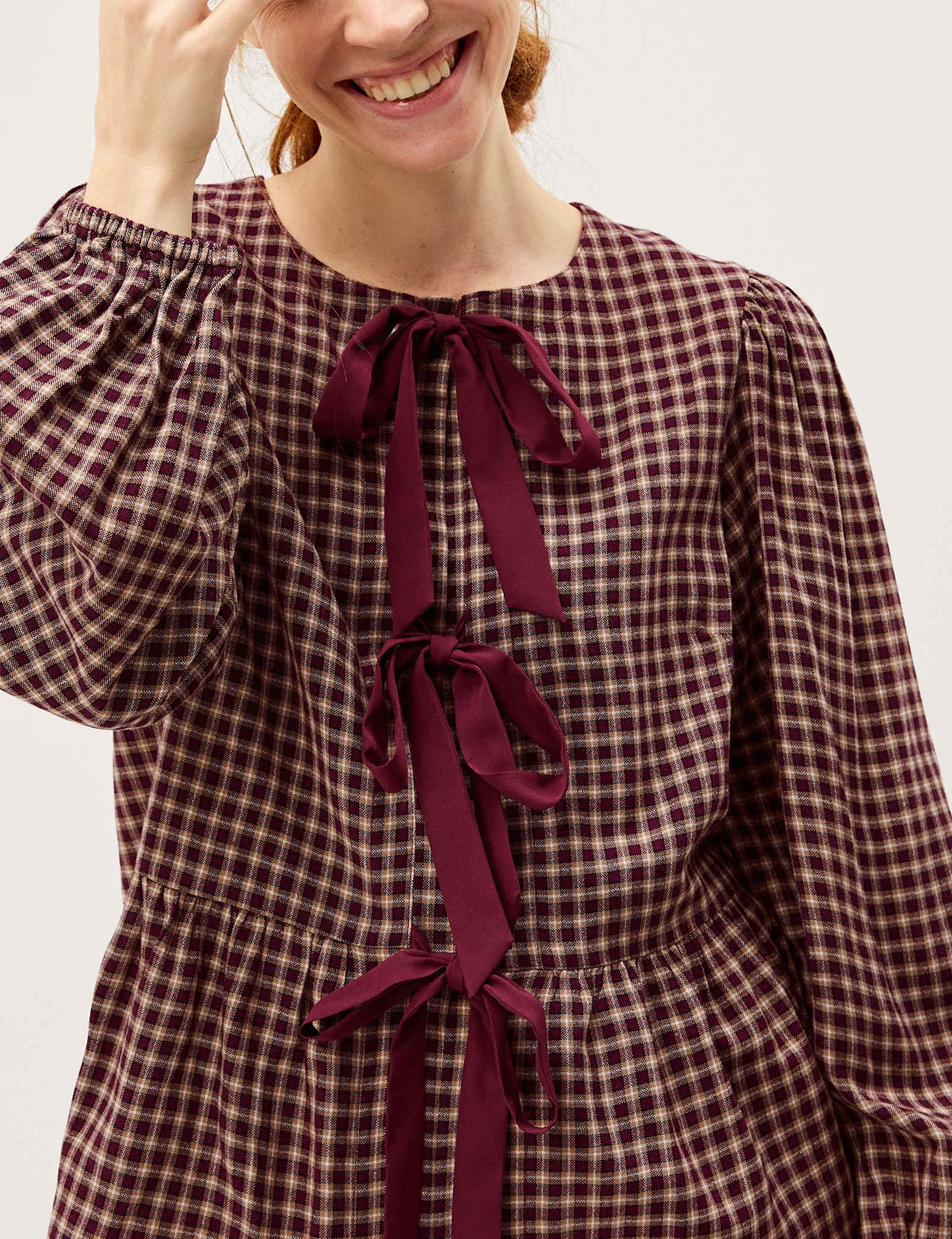 Check Tie Front Peplum Blouse - image 4