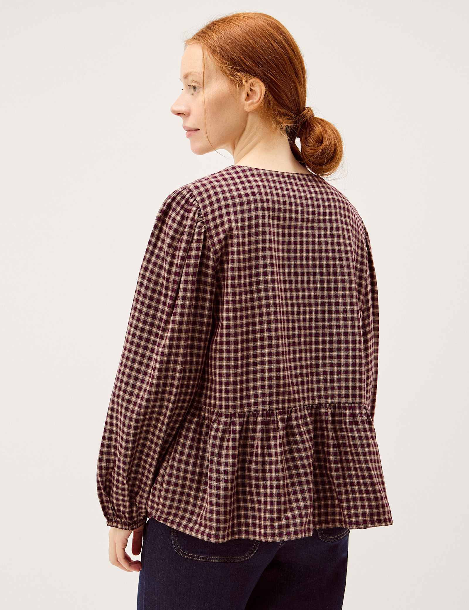 Check Tie Front Peplum Blouse - image 2