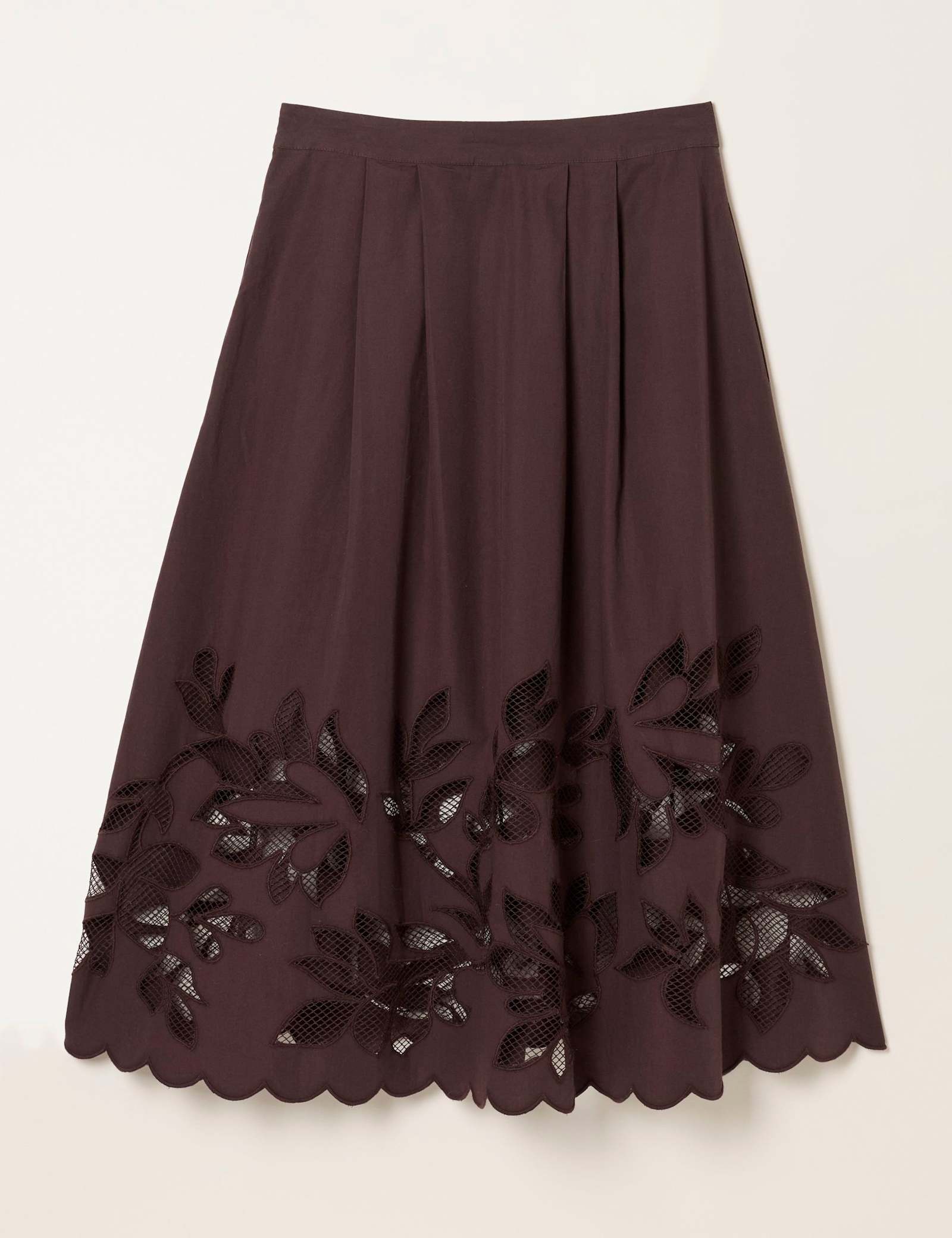 Pure Cotton Cutwork Detail Midi A-Line Skirt - image 1