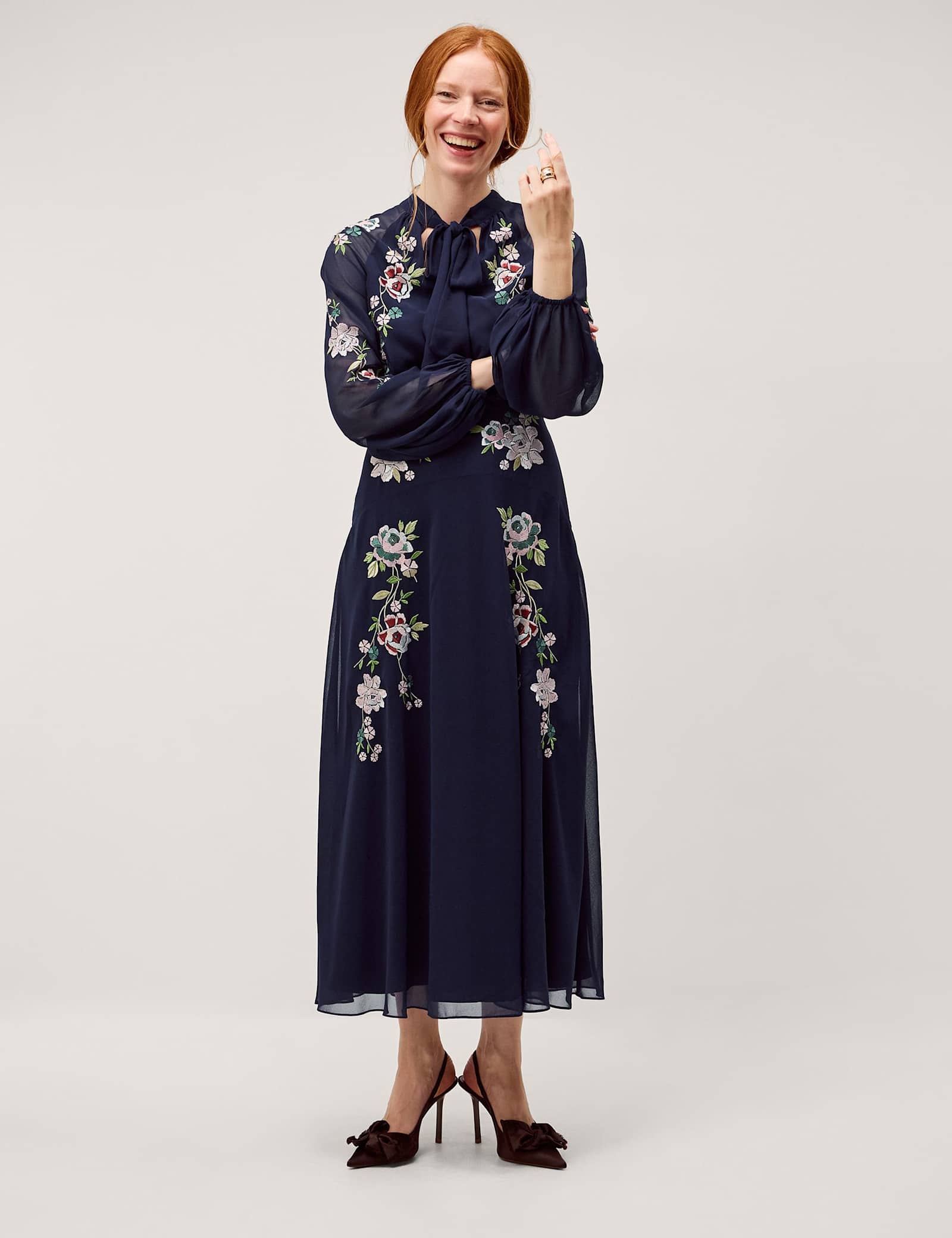 Embroidered High Neck Midi Tea Dress - image 5