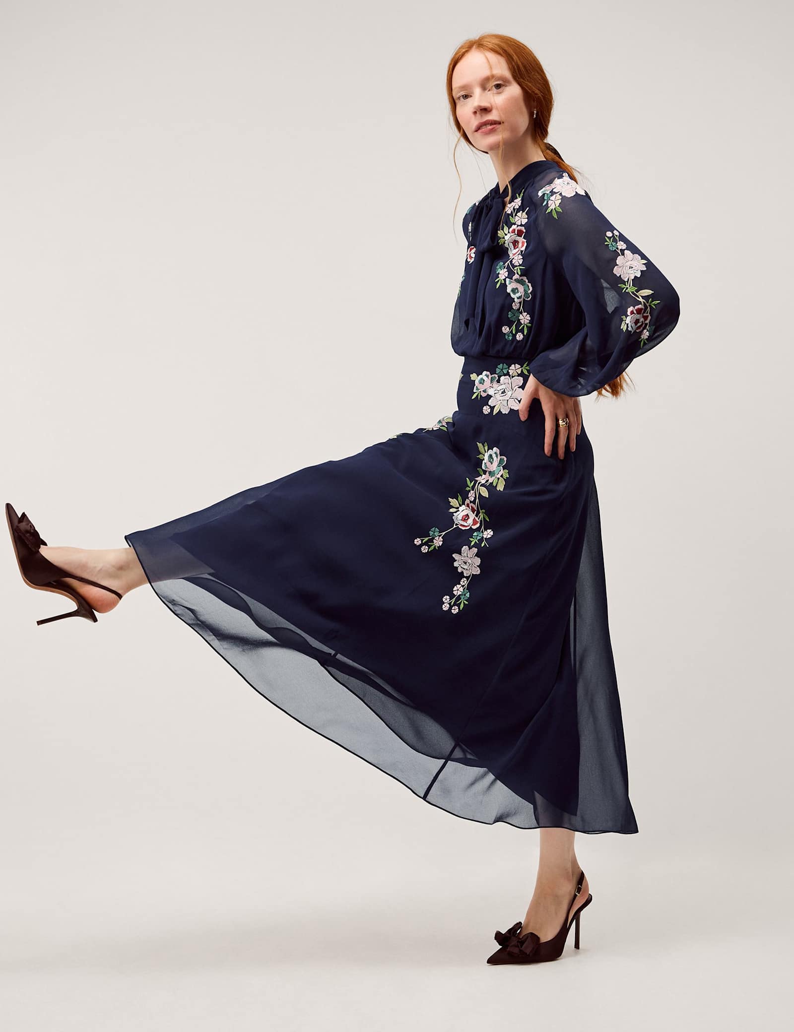 Embroidered High Neck Midi Tea Dress - image 3