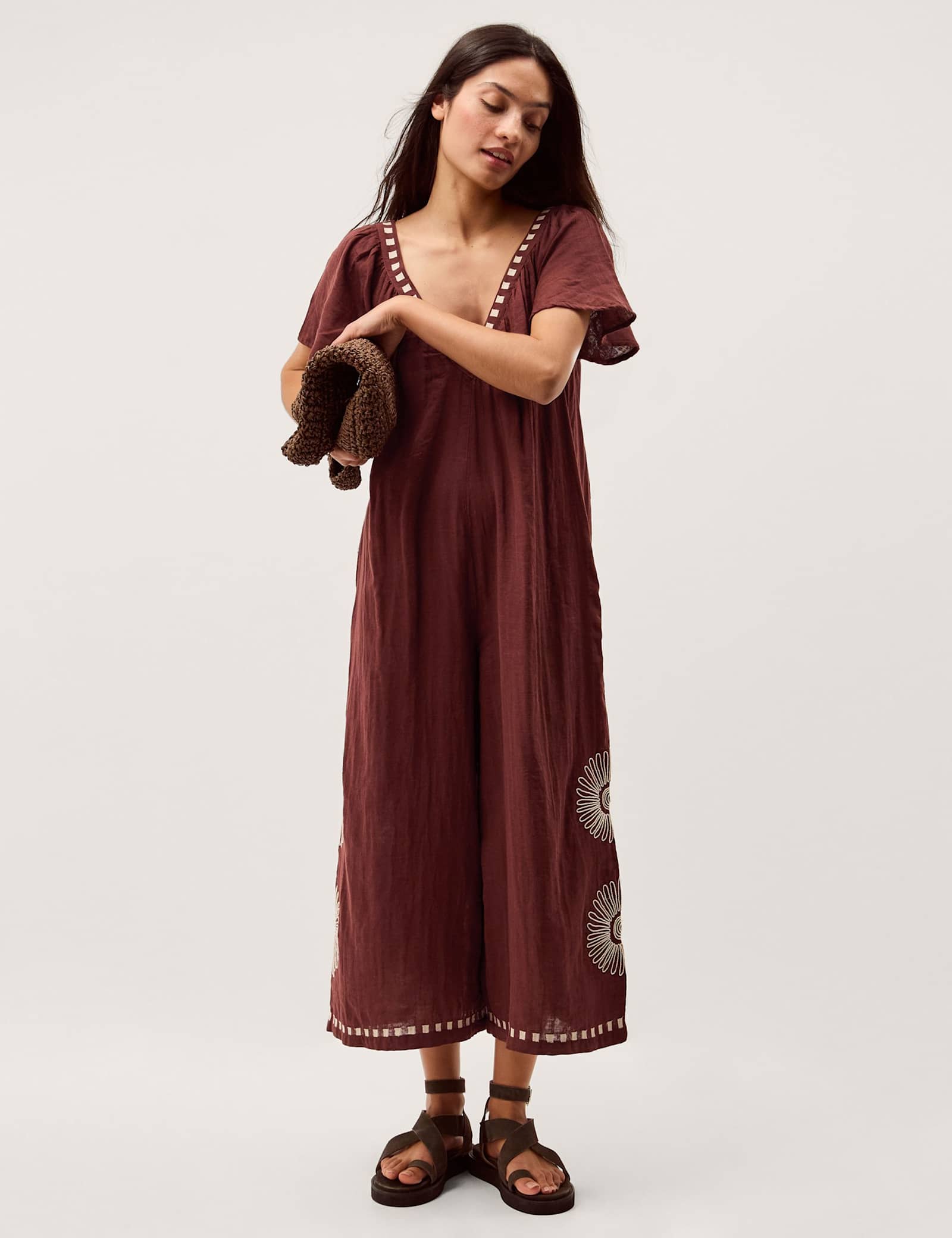 Pure Cotton Embroidered Short Sleeve Jumpsuit - image 2