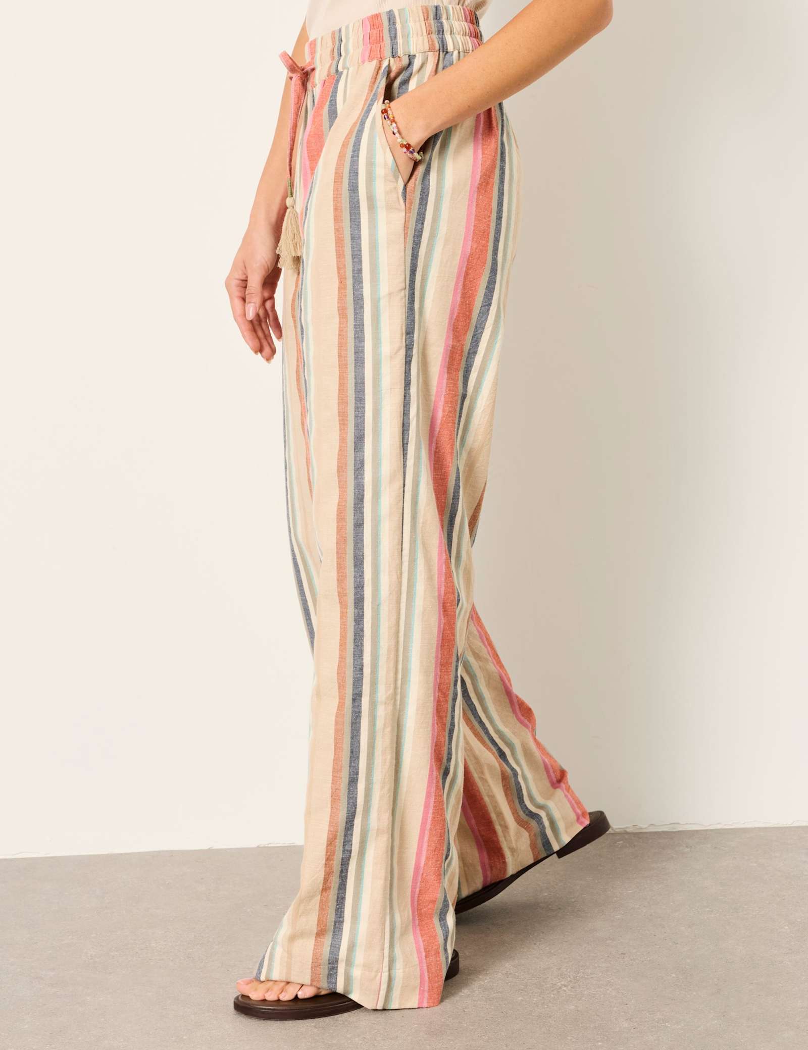 Striped Drawstring Wide Leg Trousers - image 4