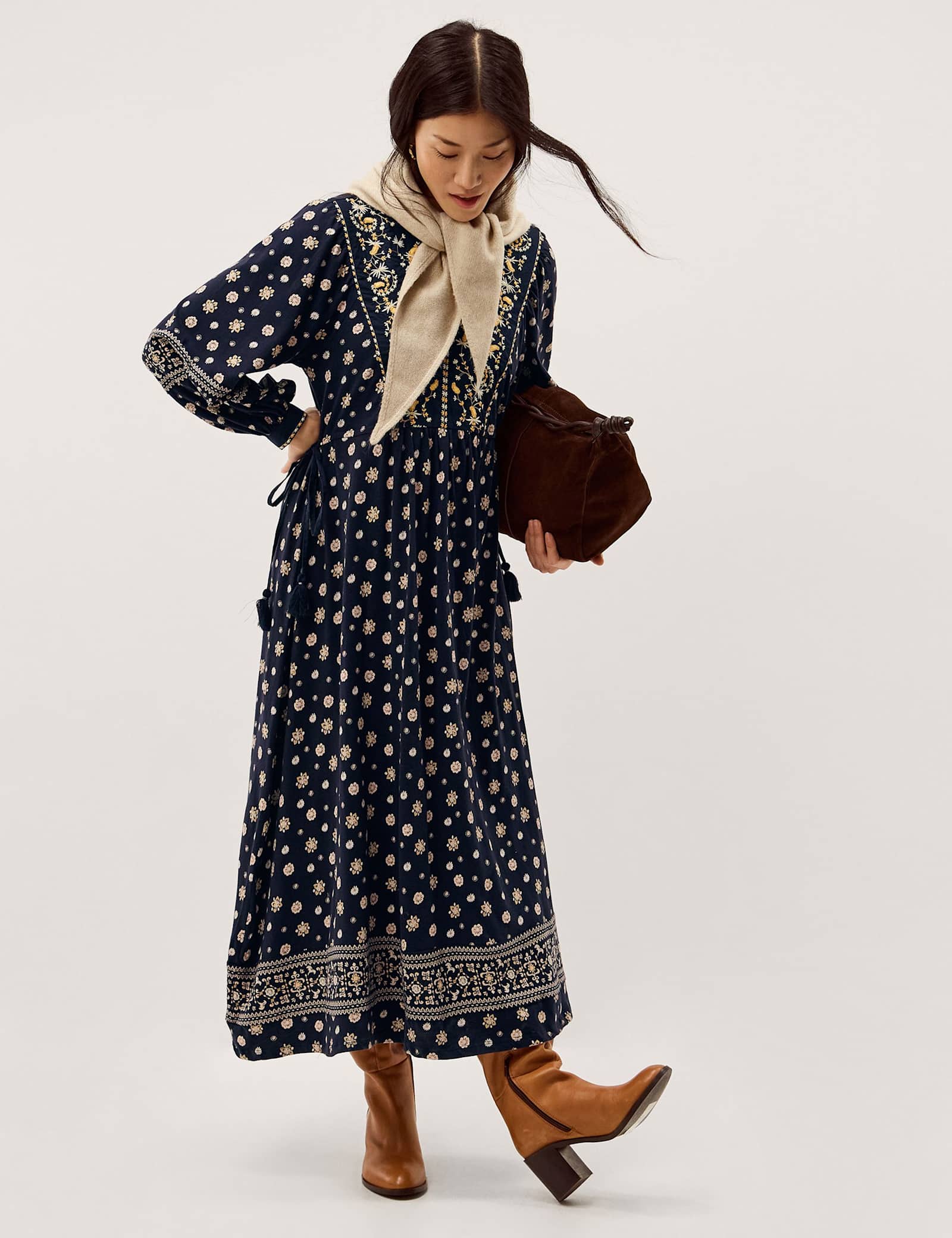 Jersey Printed Notch Neck Midi Tea Dress - image 5