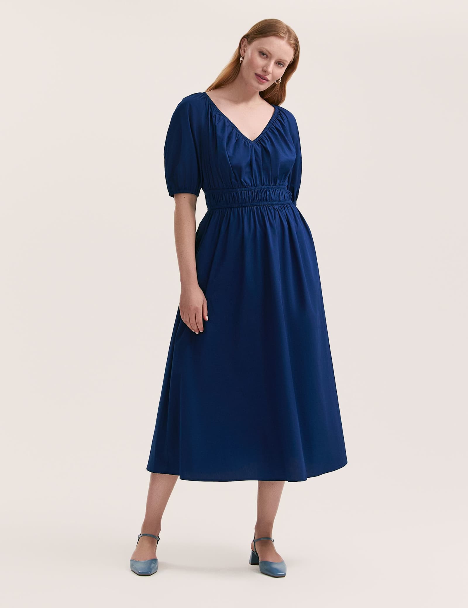Pure Cotton V-Neck Midi Waisted Dress - image 2