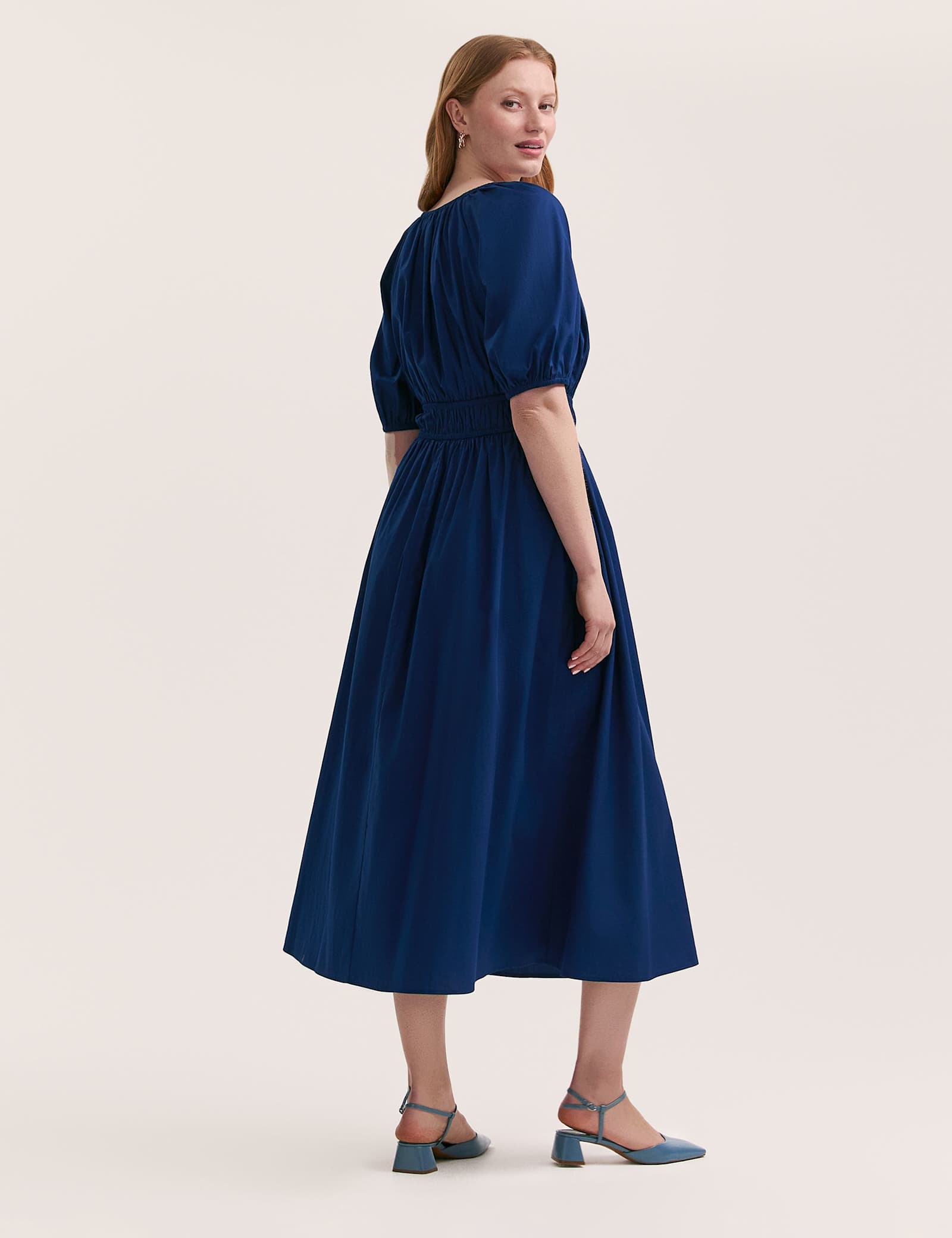 Pure Cotton V-Neck Midi Waisted Dress - image 5