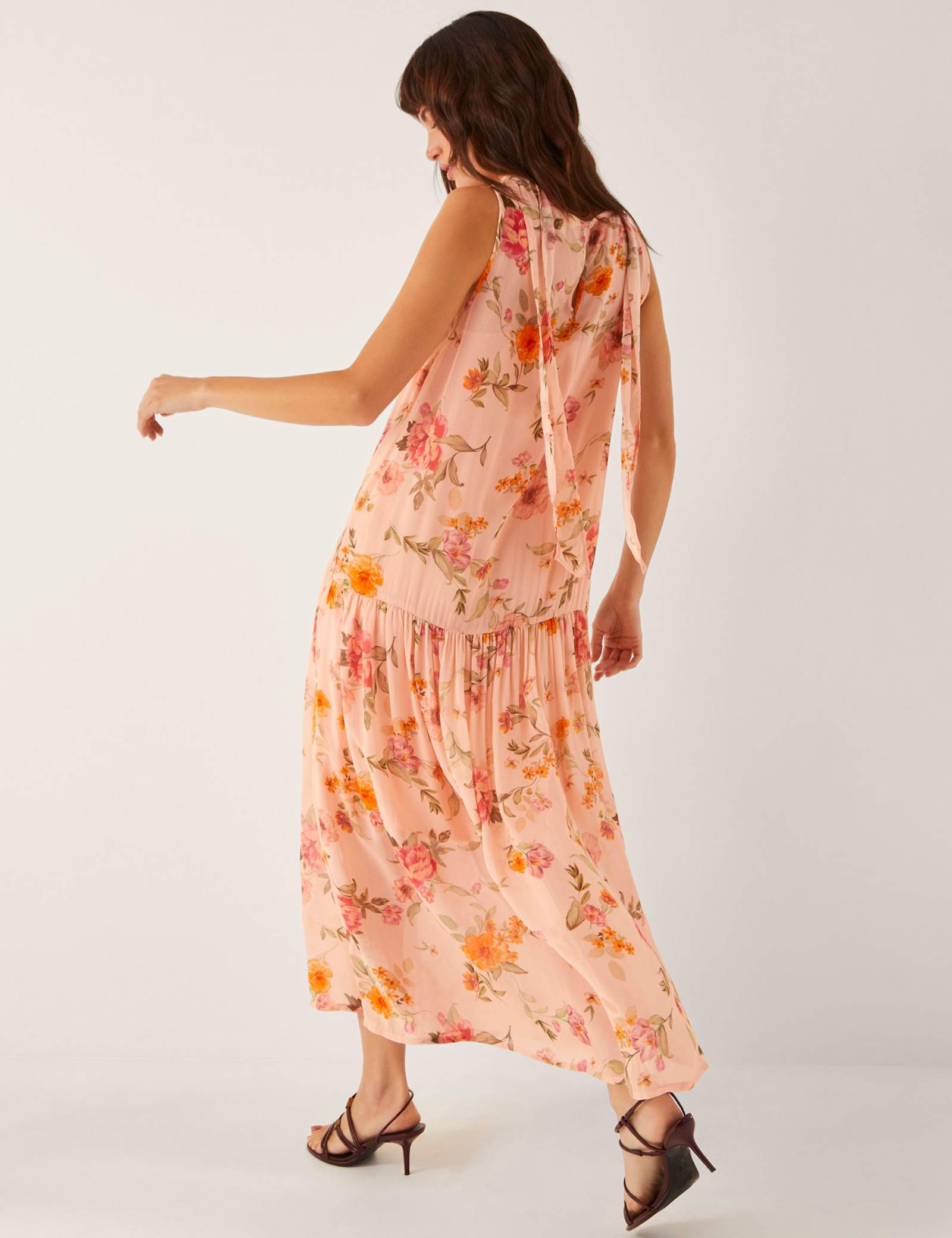 Cassia Floral Print Midi Dress Nude - image 4