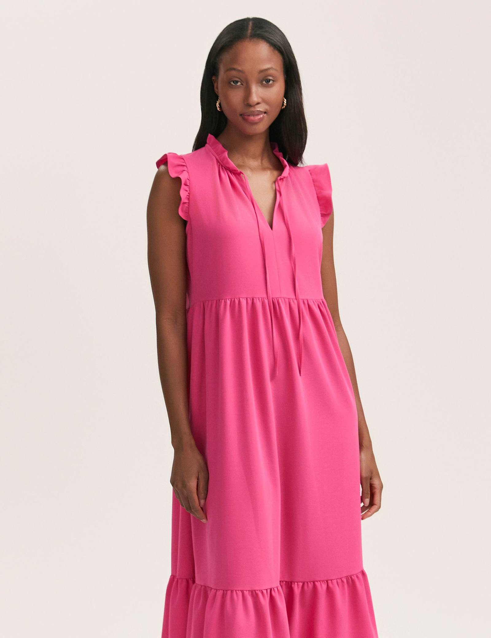 Tie Neck Ruffle Midi Tiered Dress - image 4