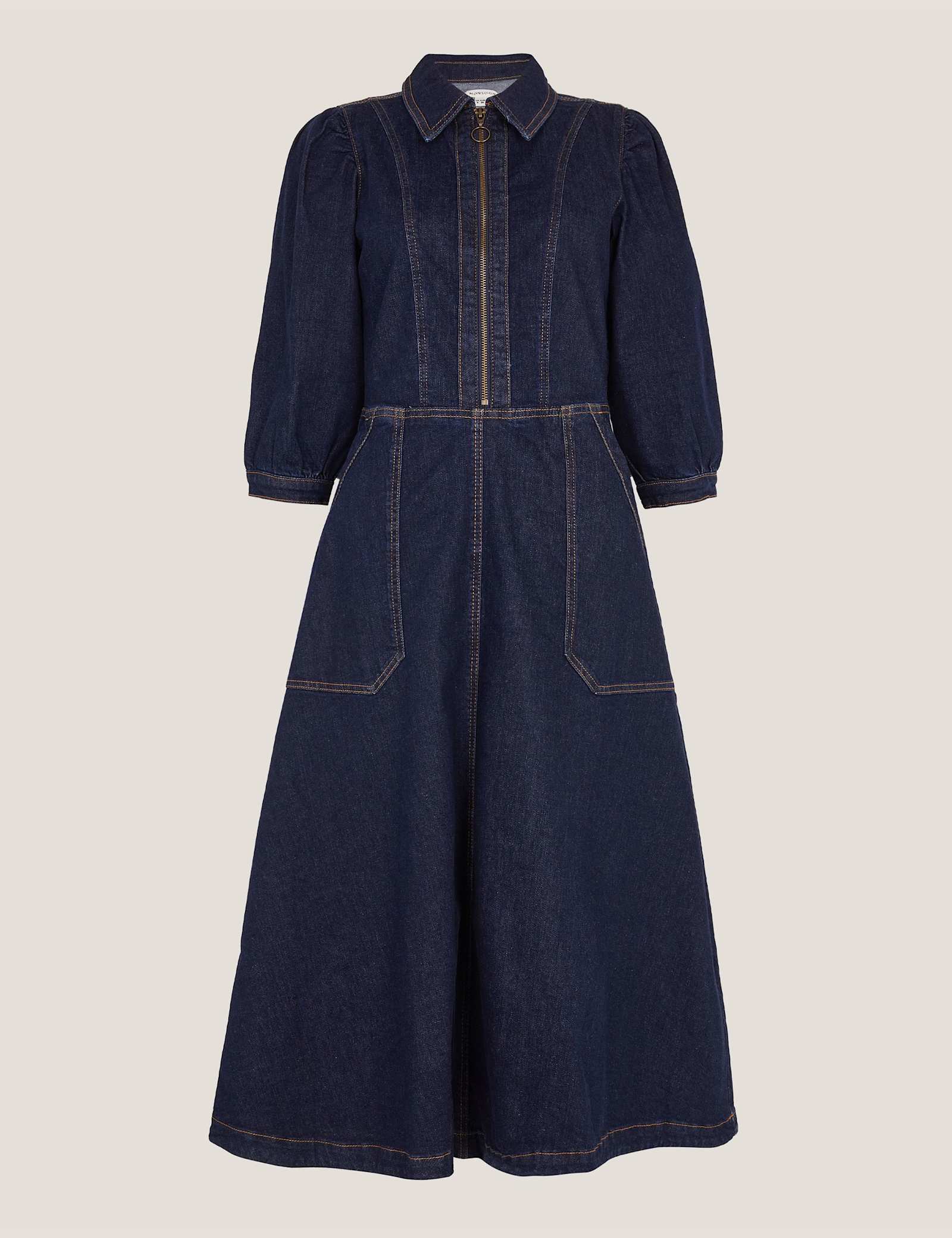 Denim Zip Front Midi Skater Dress - image 1