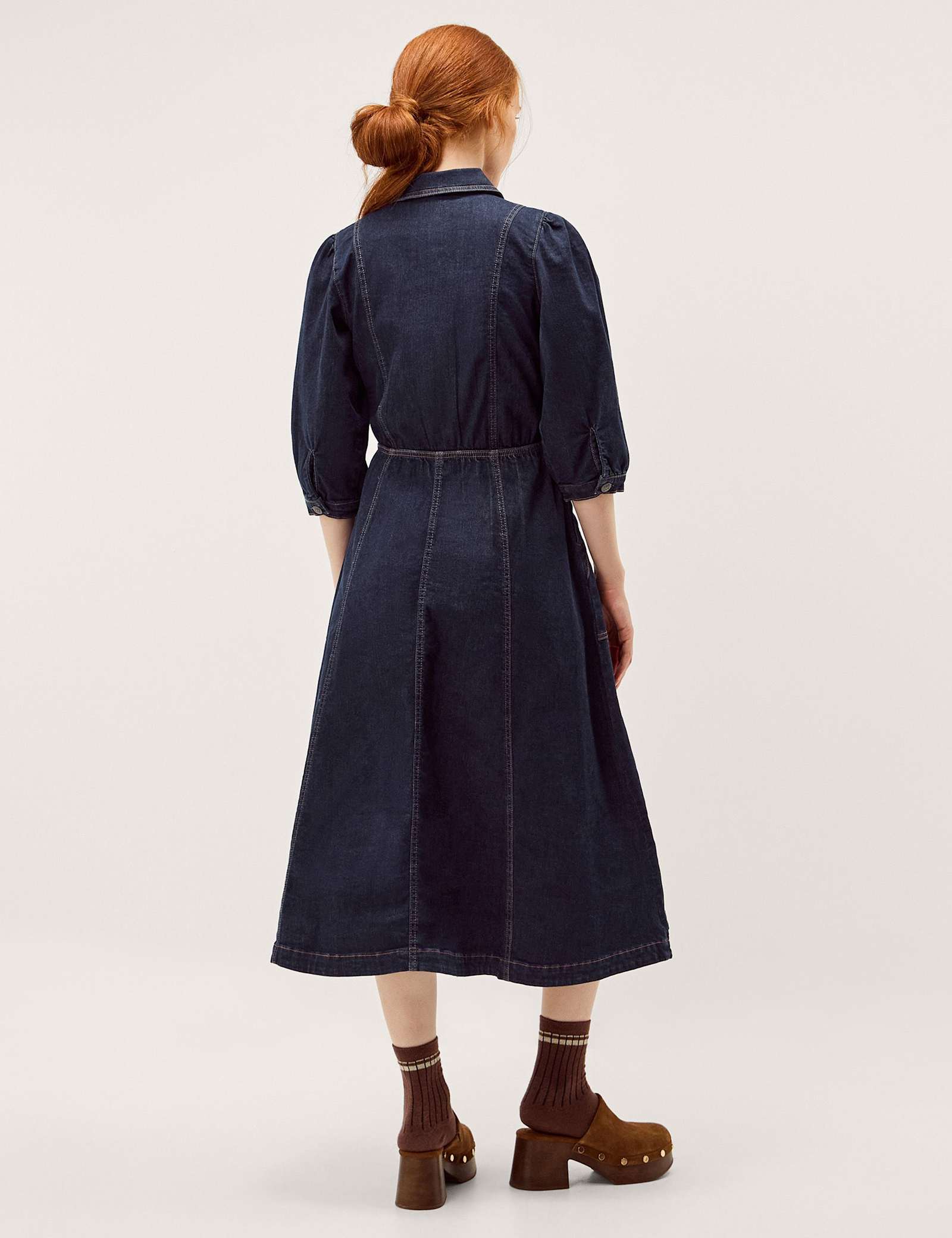 Denim Zip Front Midi Skater Dress - image 3