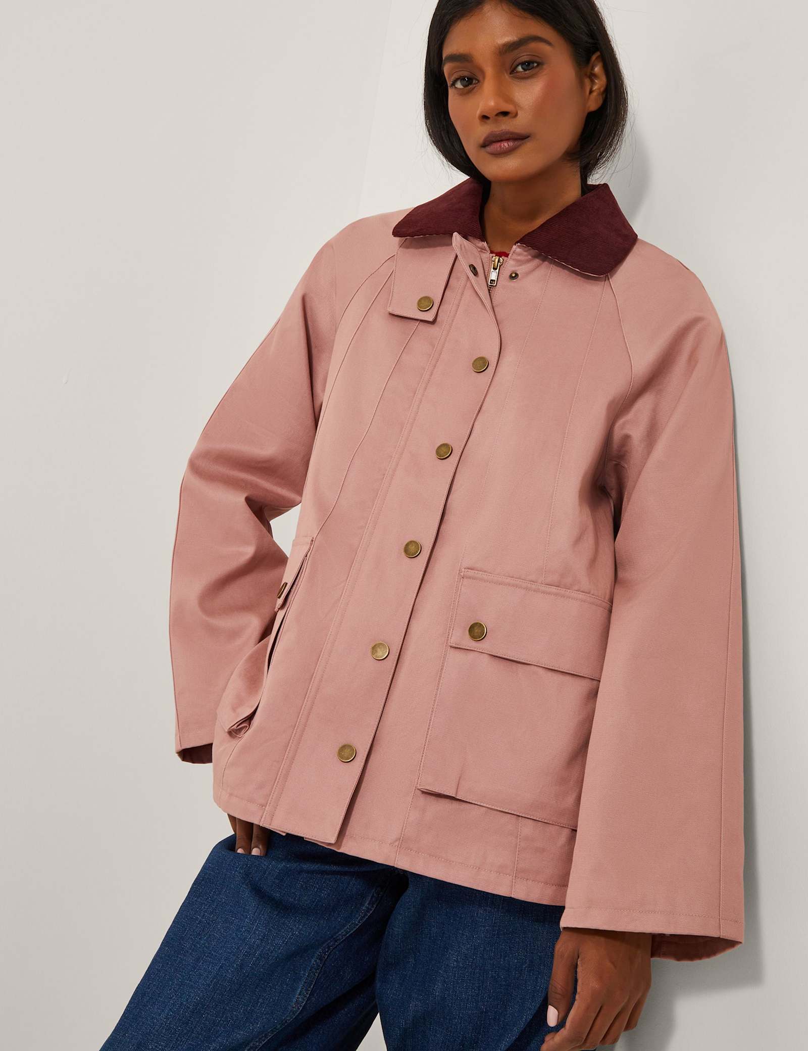 Cotton Blend Cord Collared Utility Jacket - image 1