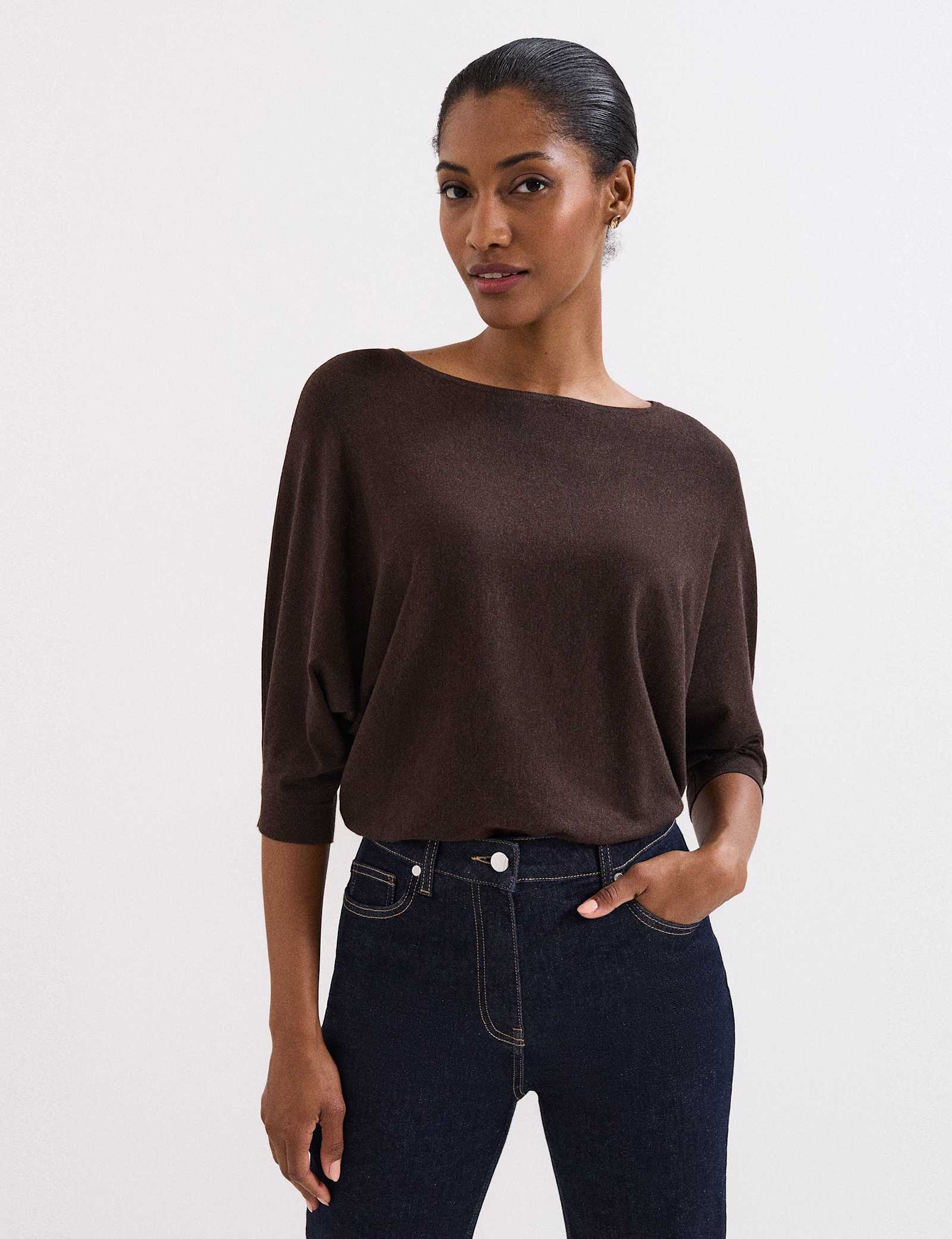 Slash Neck Batwing Sleeve Knitted Top - image 3
